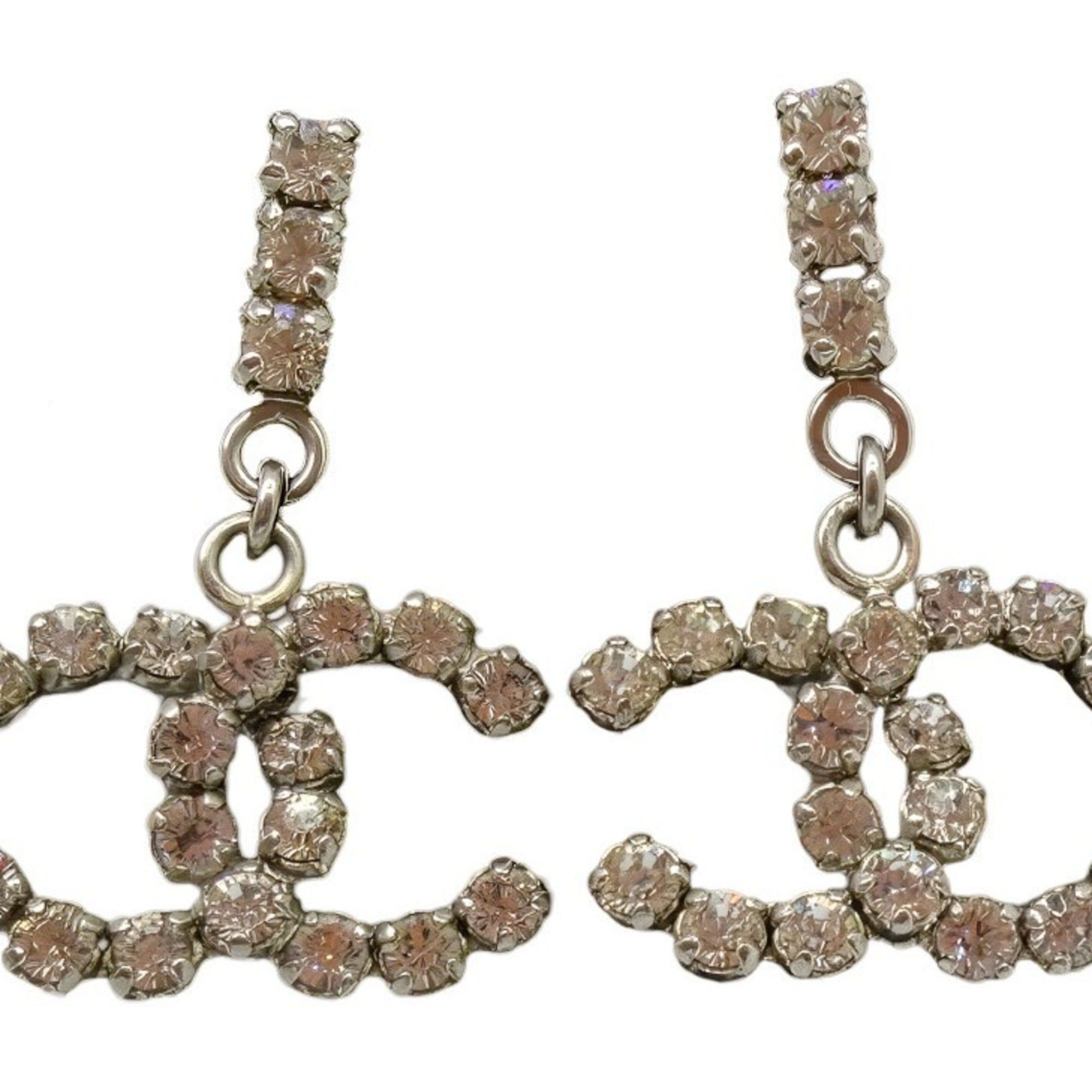 Chanel Chanel Coco Mark Earrings Rhinestone Silver 00A CC Women's Size ONE SIZE - 1 Thumbnail
