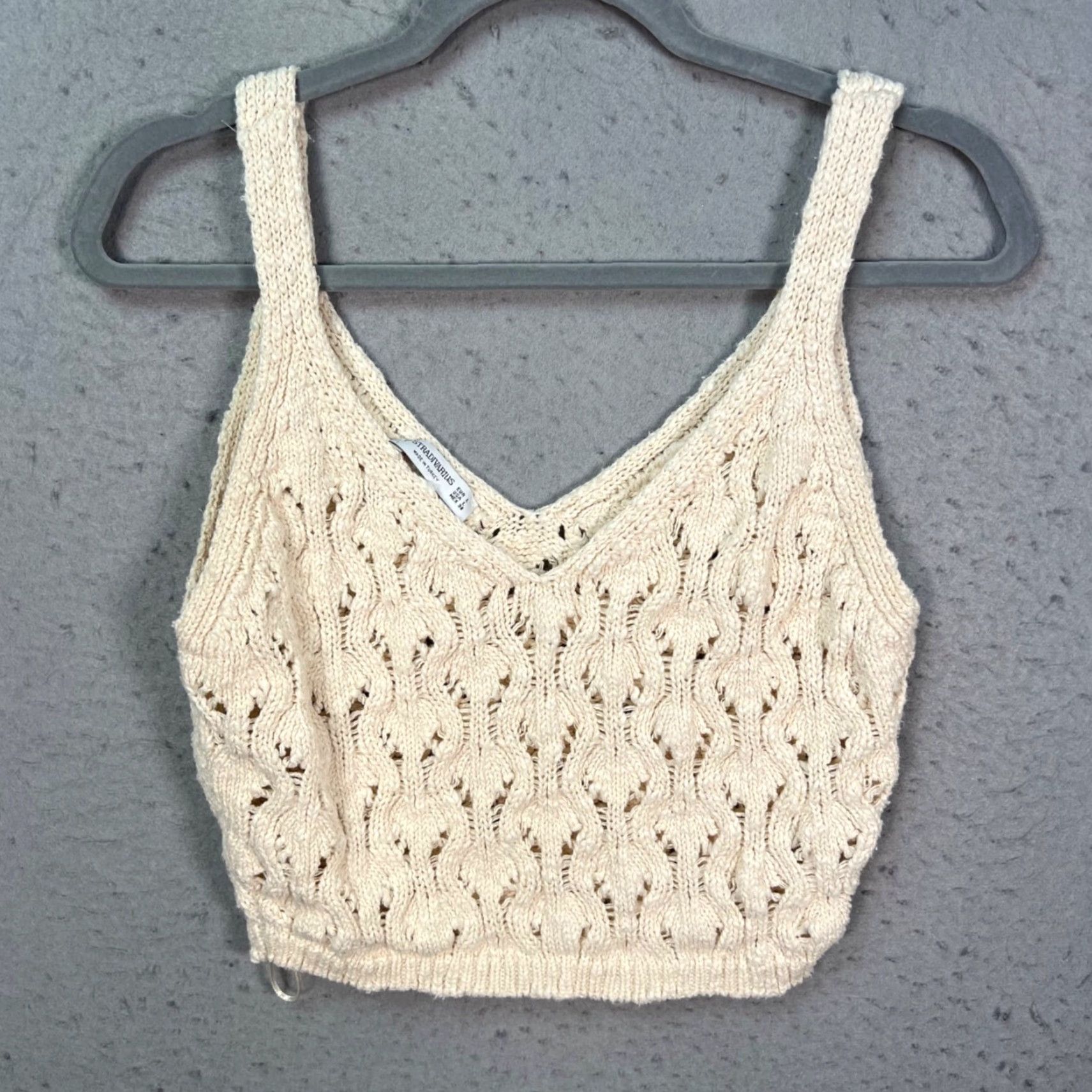 Stradivarius Stradivarius Tank Womens Large Beige Knit Crochet V-Neck Sleeveless Cotton Shirt Summer Casual Size L / US 10 / IT 46 - 2 Thumbnail