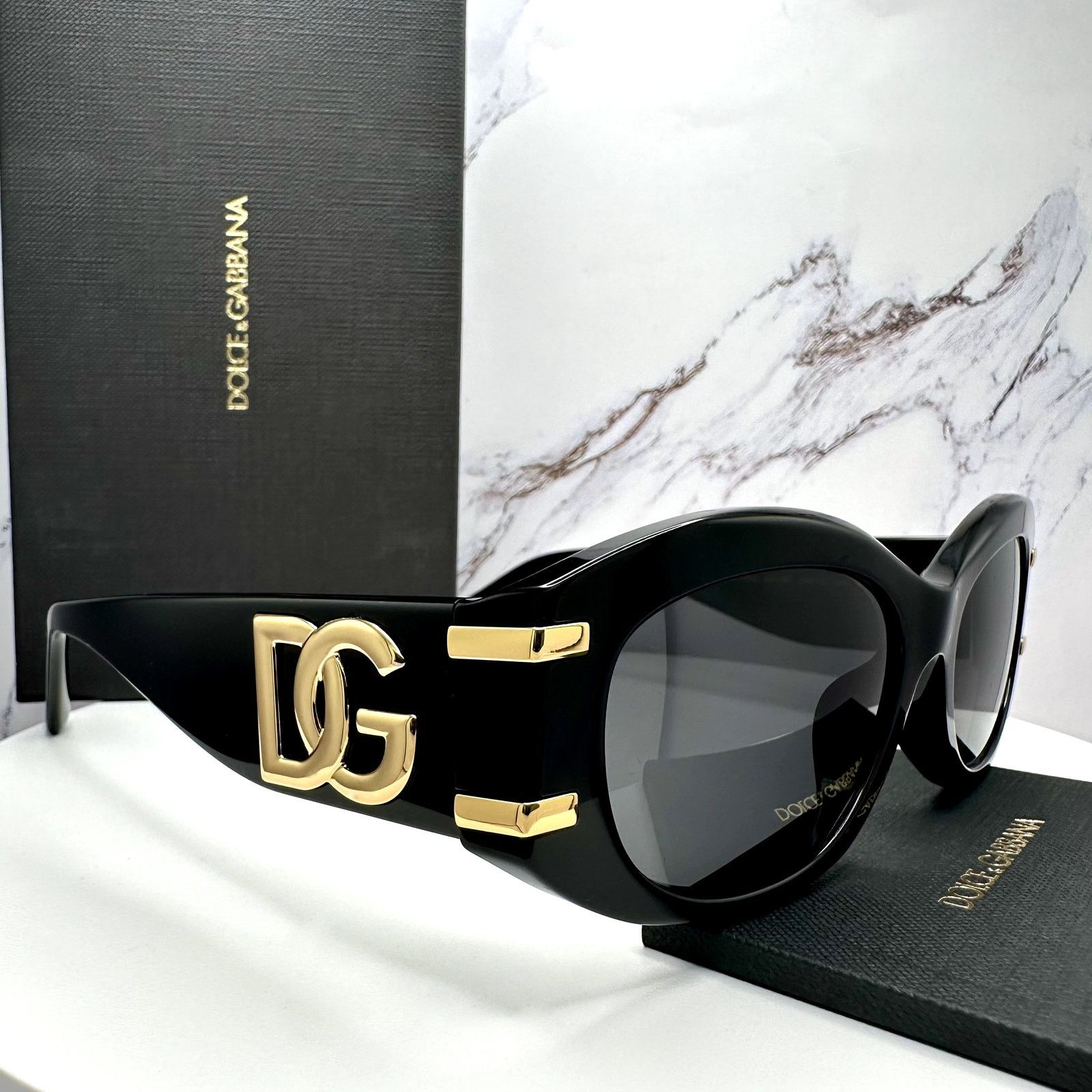 Dolce & Gabbana New Dolce & Gabbana Sunglasses Black Oval Acetate Gold Metal Size ONE SIZE - 1 Thumbnail