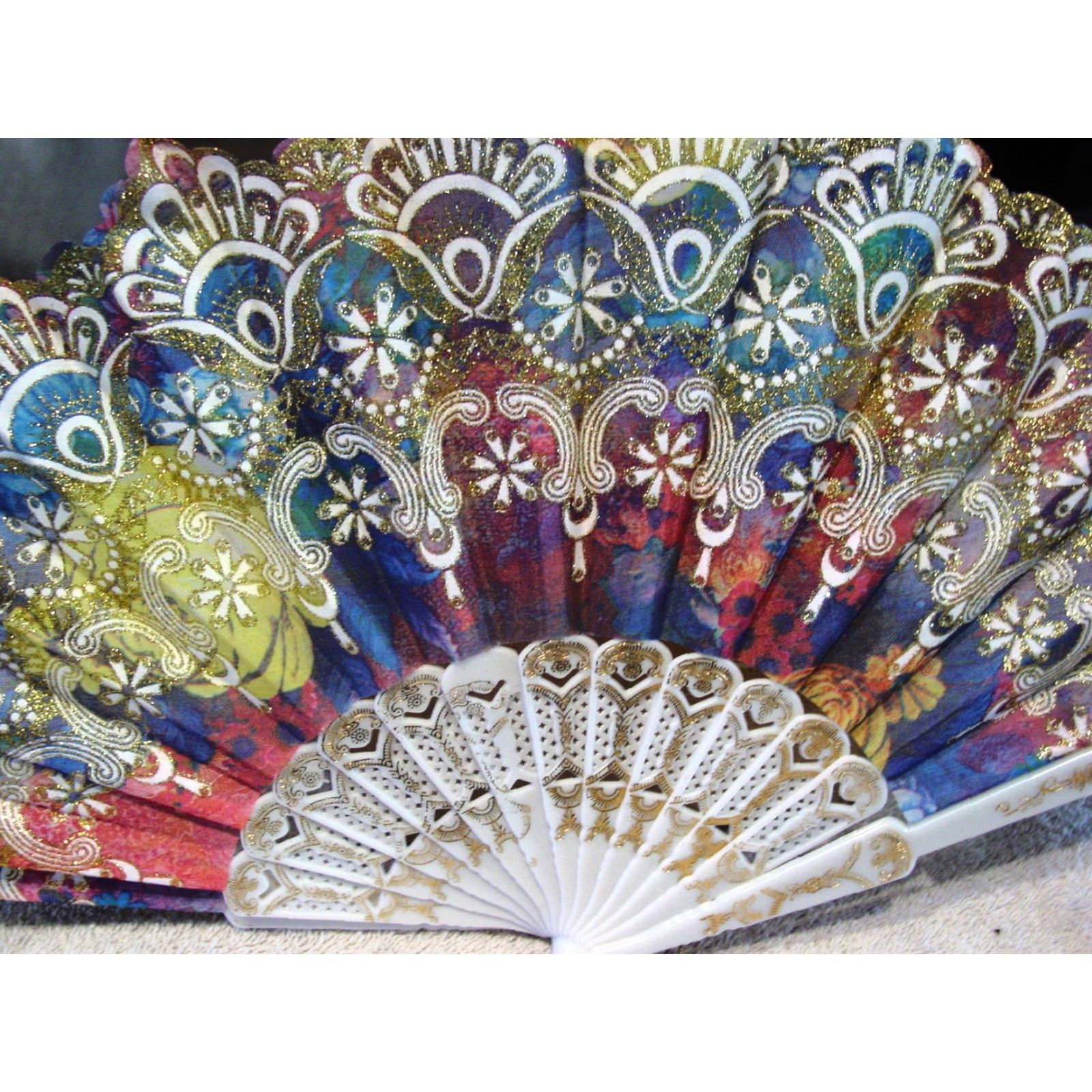 Vintage SMALL HAND FAN WITH FLOWERS - 16 INCHES - FLORAL DESIGN - UNBRANDED Size ONE SIZE - 2 Thumbnail