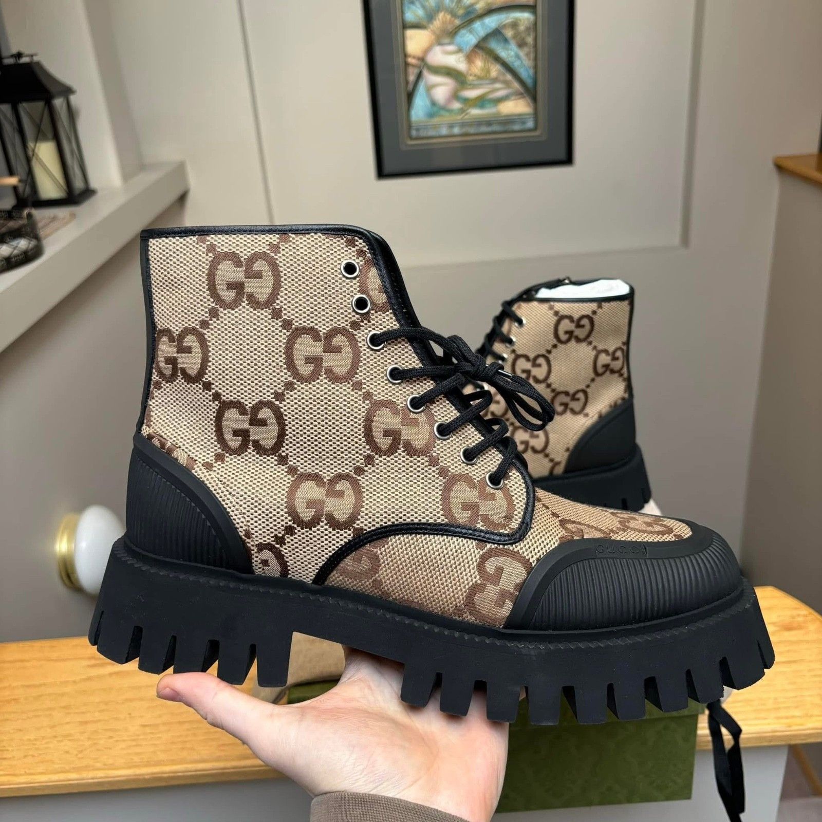 Gucci Gucci Jumbo GG Monogram Maxi Lace Military Boots Size US 11.5 / EU 44-45 - 2 Thumbnail