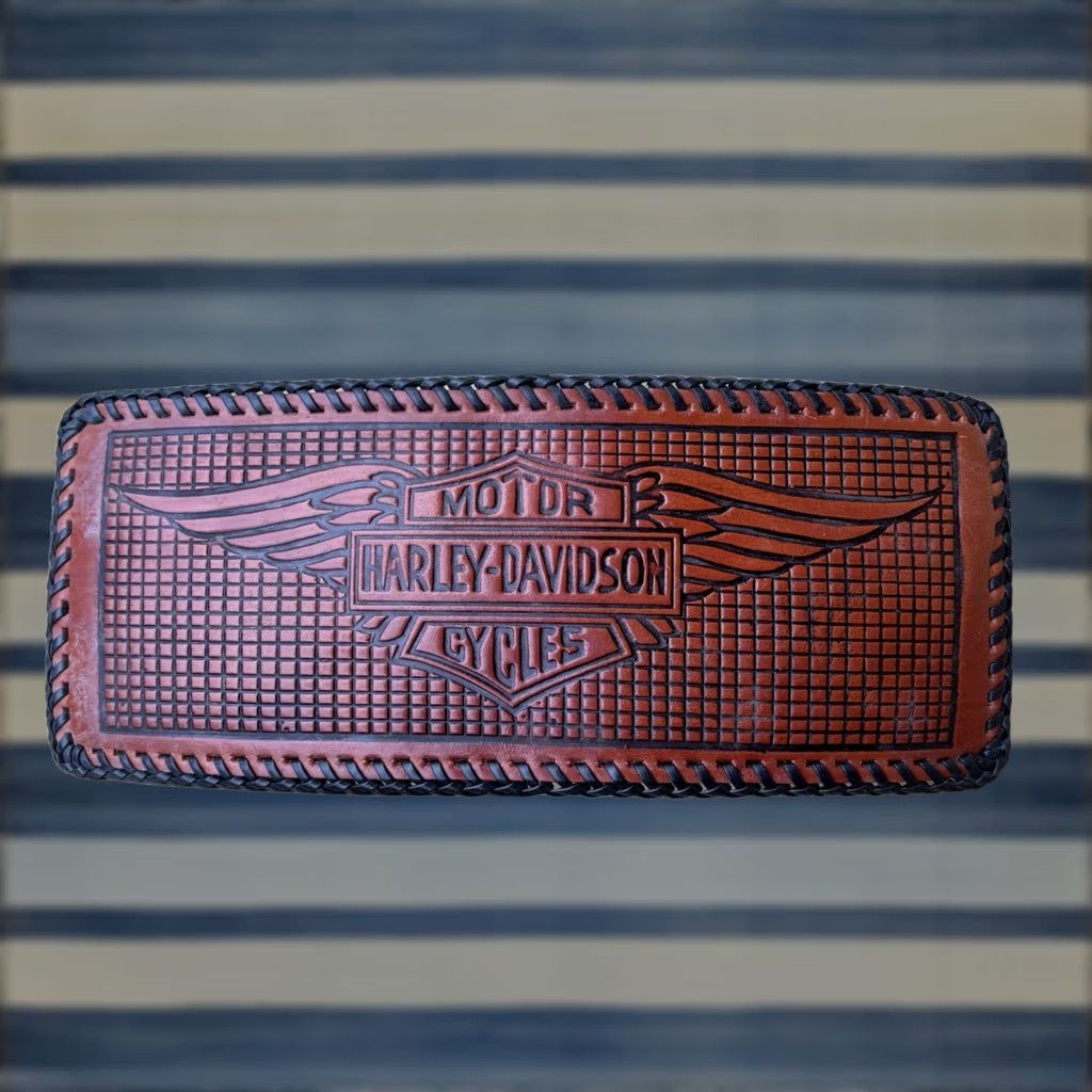 Harley Davidson VINTAGE Harley-Davidson Wallet Bifold Leather Hand Tooled Whipstitch Brown Biker Unisex Wallet Mens Womens Size ONE SIZE - 1 Thumbnail