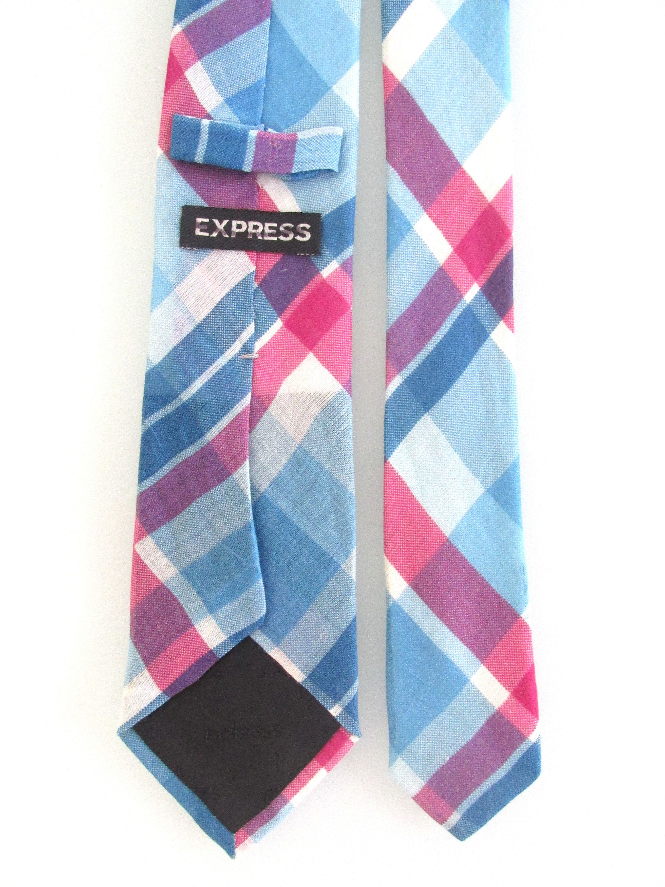 Express Express Men's Narrow Linen Plaid Tie Size ONE SIZE - 4 Thumbnail