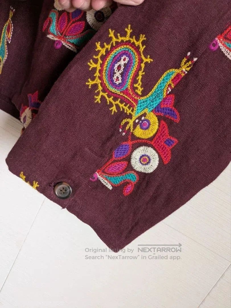 Bode BODE Peacock Embroidery Linen Pullover Shirt. Size M / US 6-8 / IT 42-44 - 8 Thumbnail