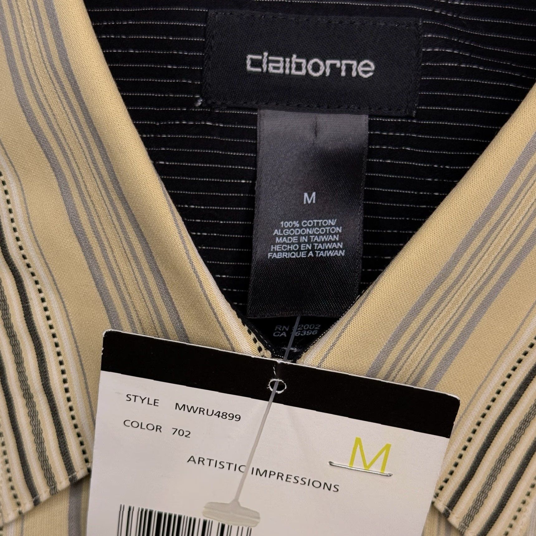 Liz Claiborne Claiborne Shirt Mens M Yellow Striped Button-Up Knit Cotton Long Sleeve Collar Button Up Casual Workwear 90s Theme Colorful Size US M / EU 48-50 / 2 - 5 Thumbnail