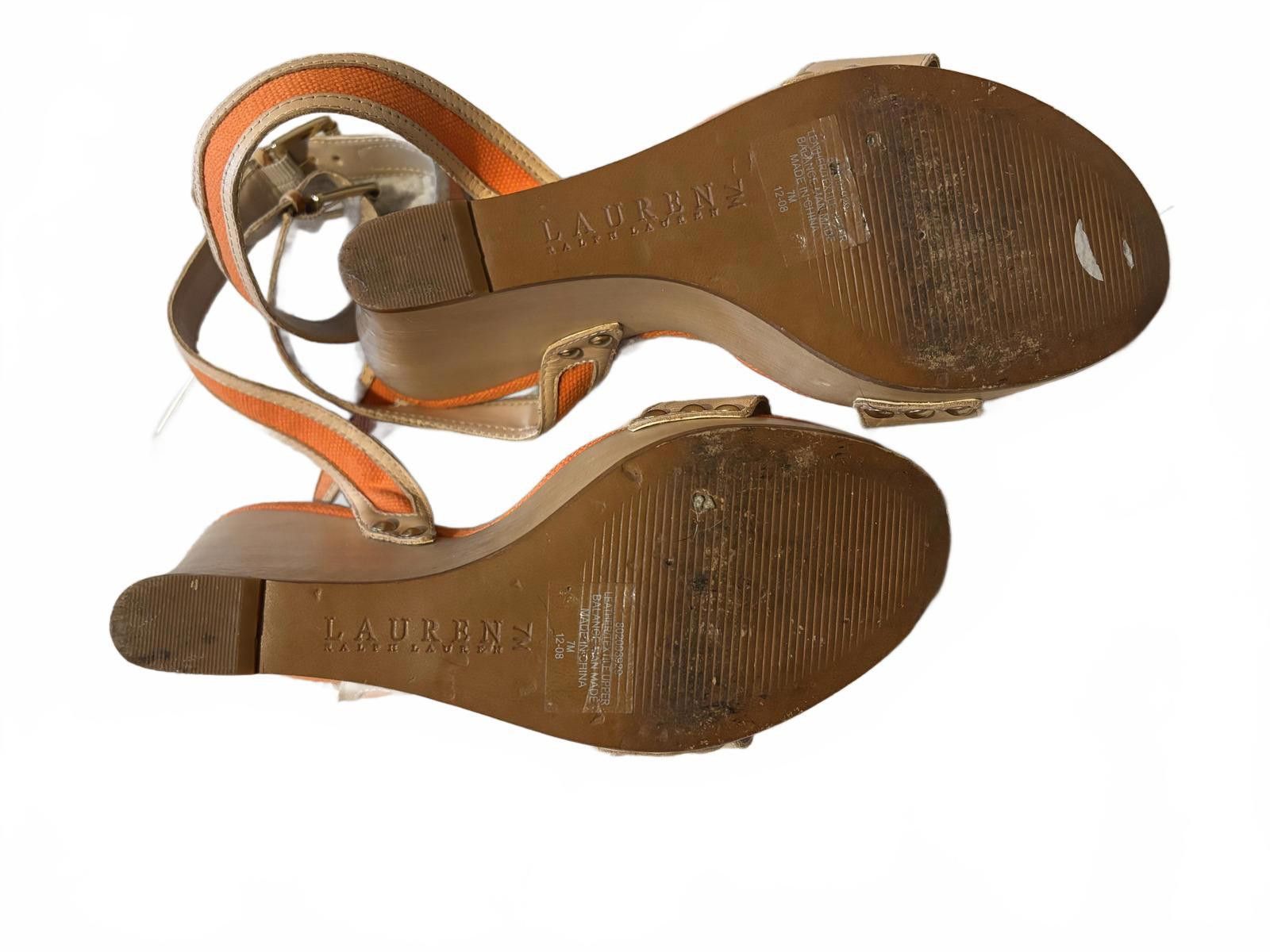 Lauren Ralph Lauren Ralph Lauren Beige and Orange Wedge Sandals Buckle Straps 7 Size US 7 / IT 37 - 8 Thumbnail