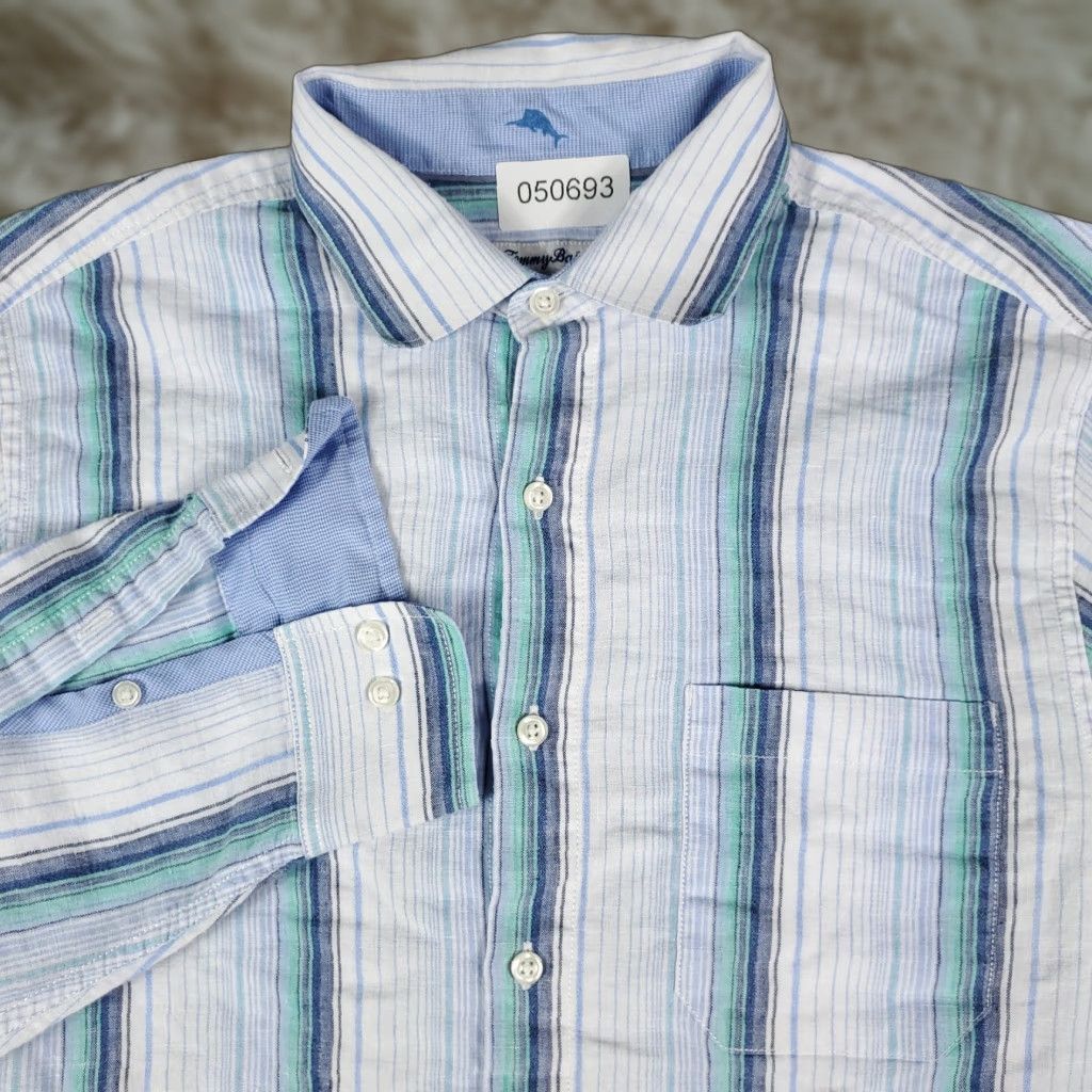Tommy Bahama Tommy Bahama Shirt Mens Medium Blue Striped Linen Blend Button Up Long Sleeve Size US M / EU 48-50 / 2 - 1 Thumbnail
