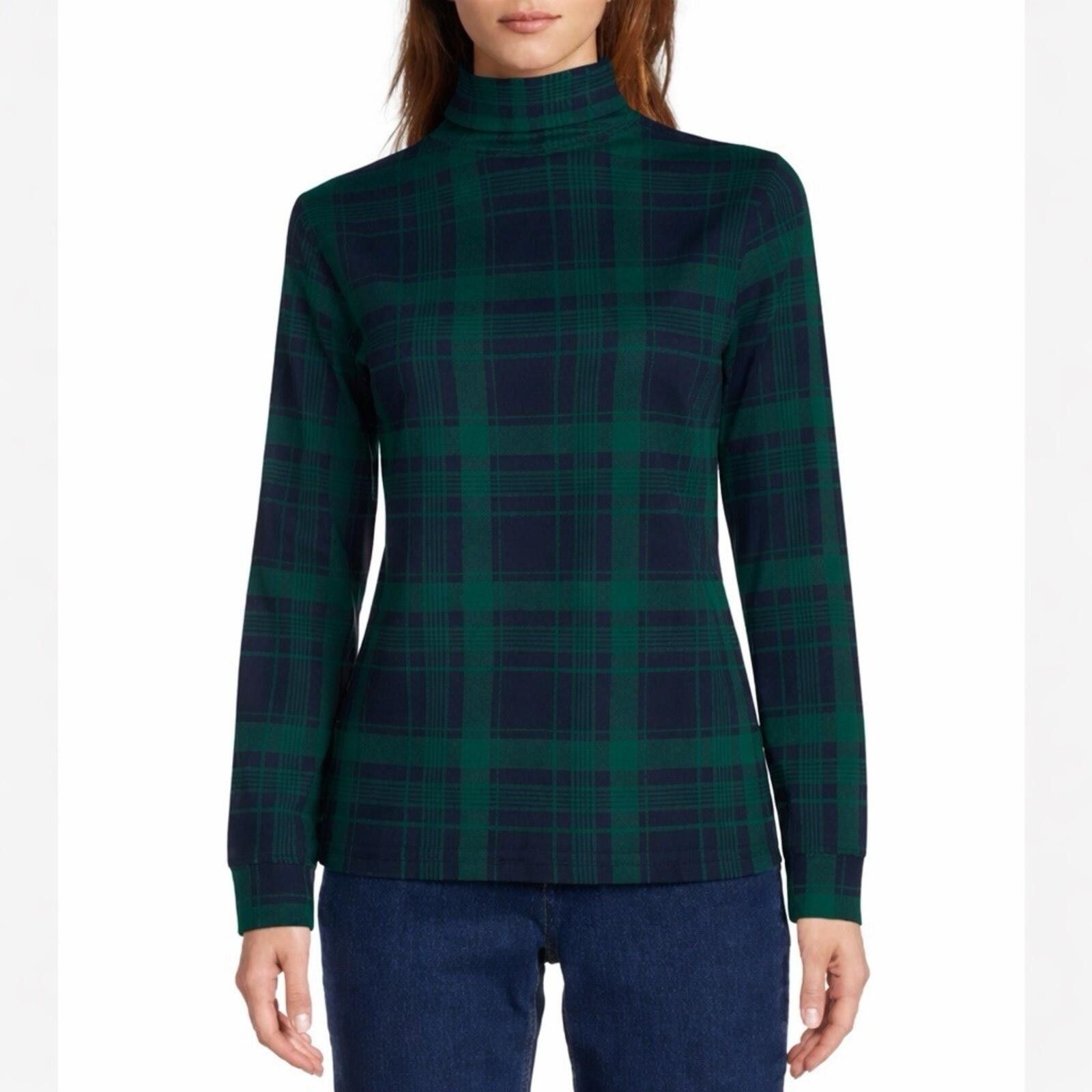 Lands' End Lands End Turtleneck Cotton Black Green Plaid shirt M(10-12) Size M / US 6-8 / IT 42-44 - 2 Thumbnail