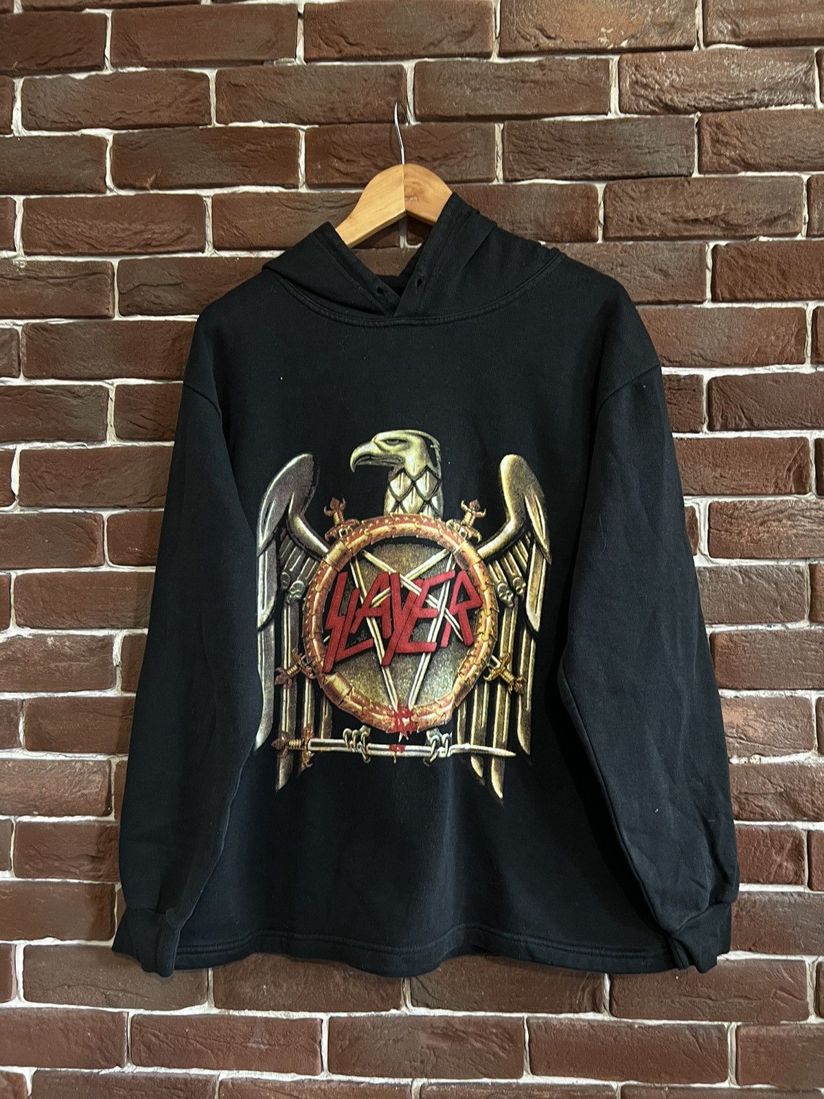 image of Band Tees x Slayer Vintage 90's Slayer Slaytanic XL Metal Band Hoodie in Black, Men's