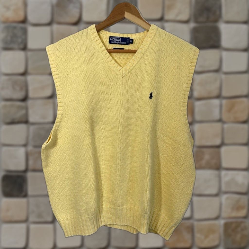 Ralph Lauren VINTAGE Ralph Lauren Polo Shirt Men 90s Knit Sweater Vest XL Yellow MENS Size US XL / EU 56 / 4 - 1 Thumbnail