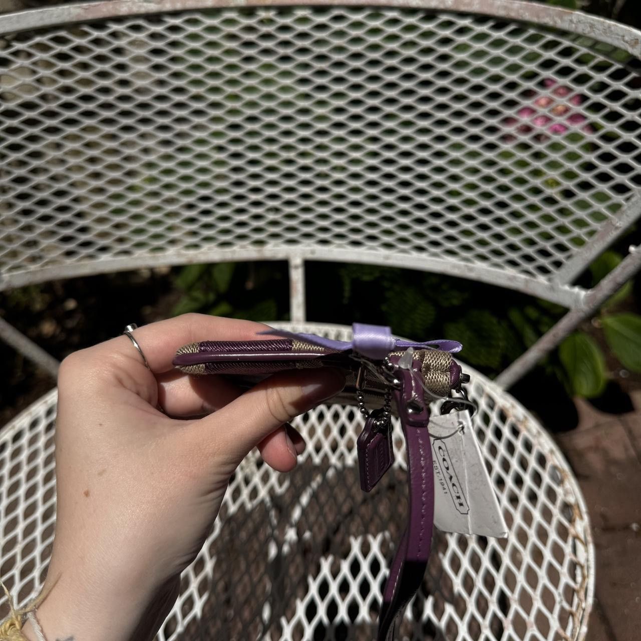 Coach NWT Coach Brown Monogramed Wristlet with Purple Stripe Size ONE SIZE - 6 Thumbnail