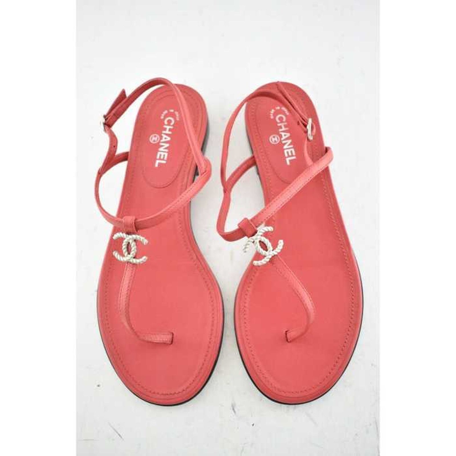 Chanel Chanel 19C Red Leather CC Silver Metal Logo Mule Strap Size US 6 / IT 36 - 1 Thumbnail