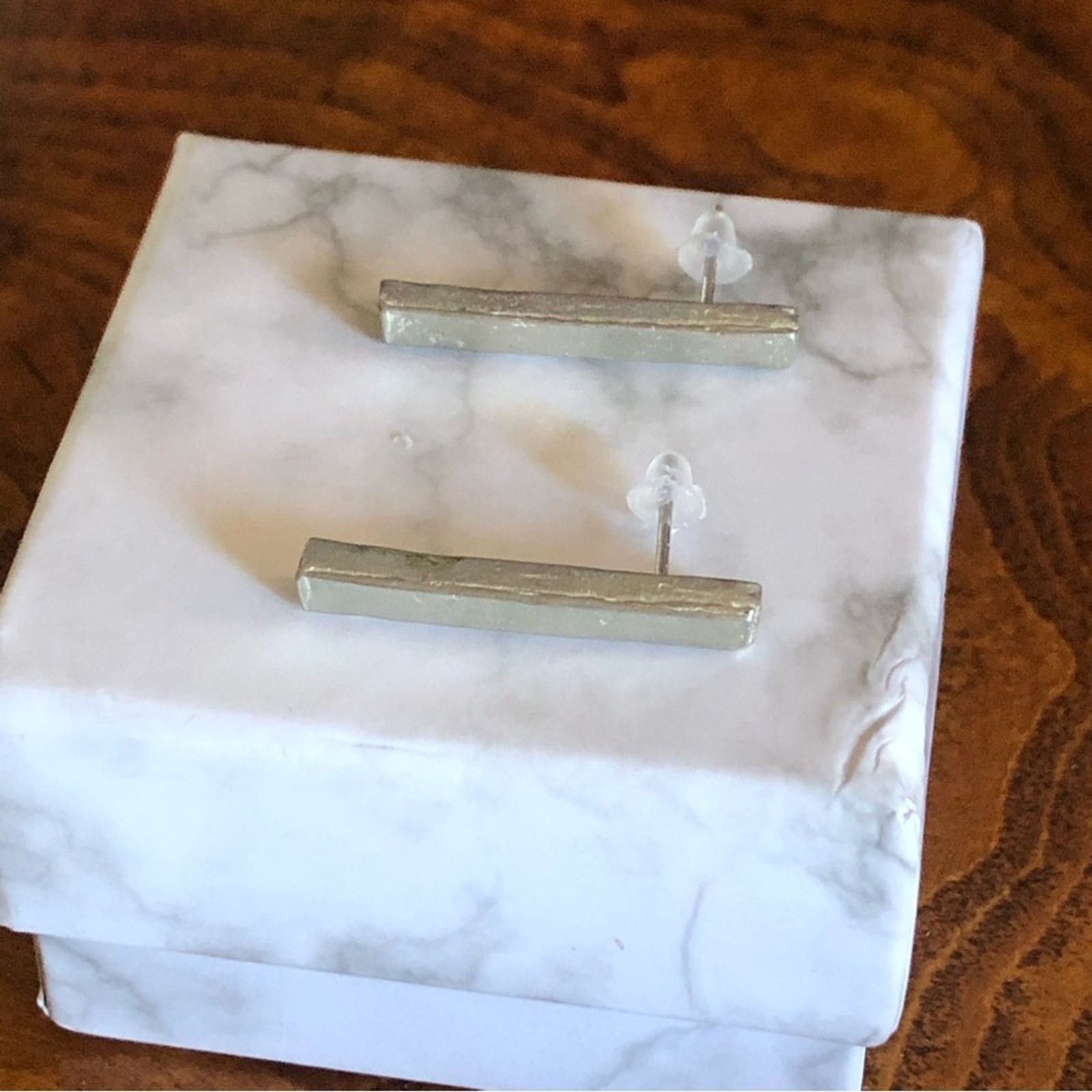 Vintage Artist signed elongated silver bar pierced earrings Size ONE SIZE - 7 Thumbnail