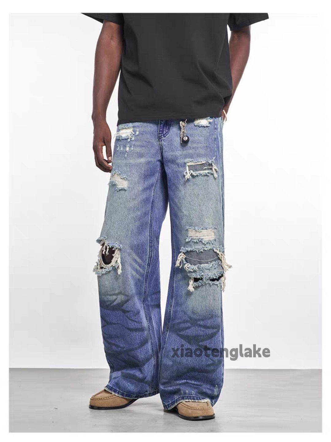 Vintage Custom washed faded loose baggy hiphop ripped jeans Size US 30 / EU 46 - 3 Thumbnail