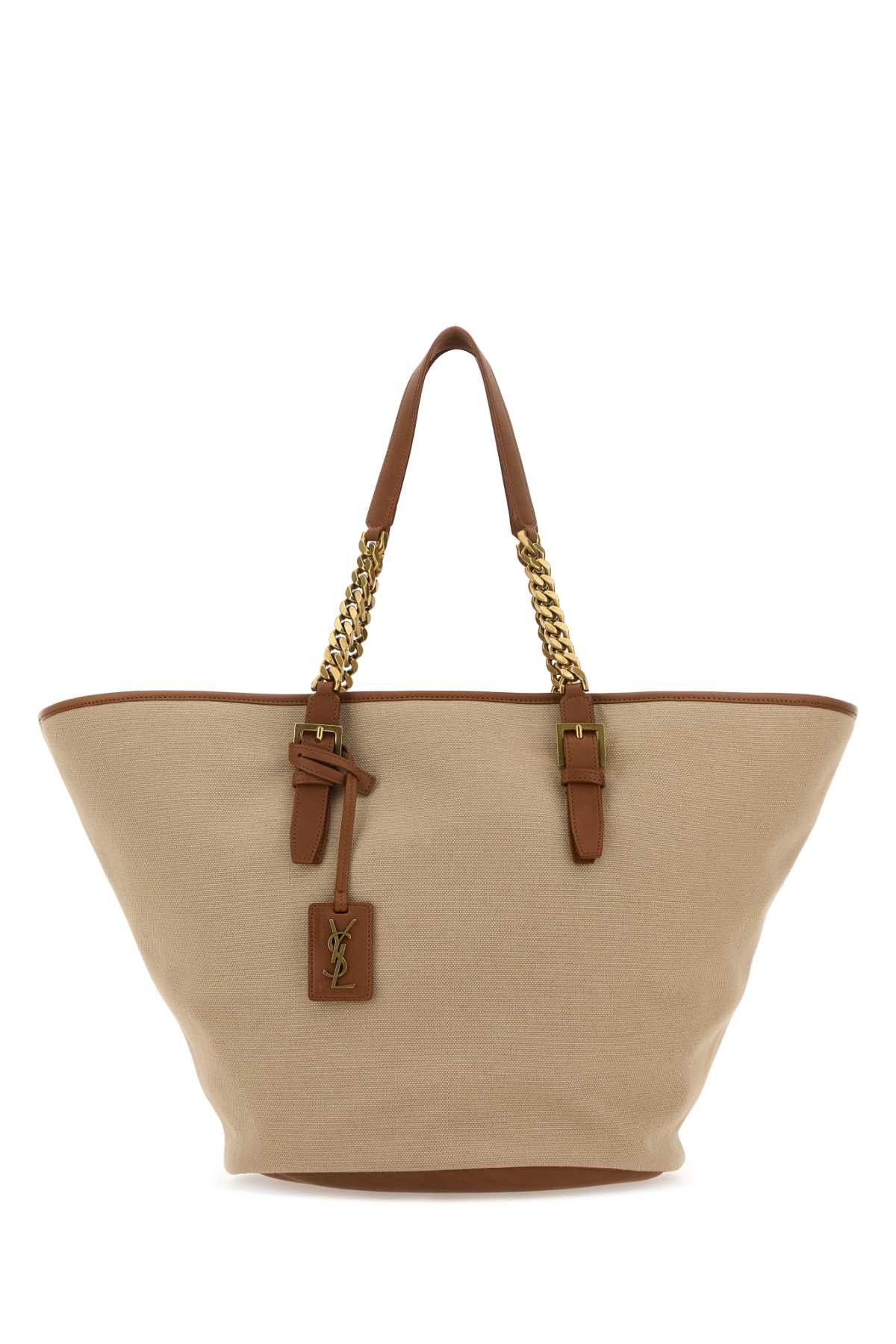 Saint Laurent Paris Cappuccino Canvas Panier Shopping Bag Size ONE SIZE - 1 Thumbnail