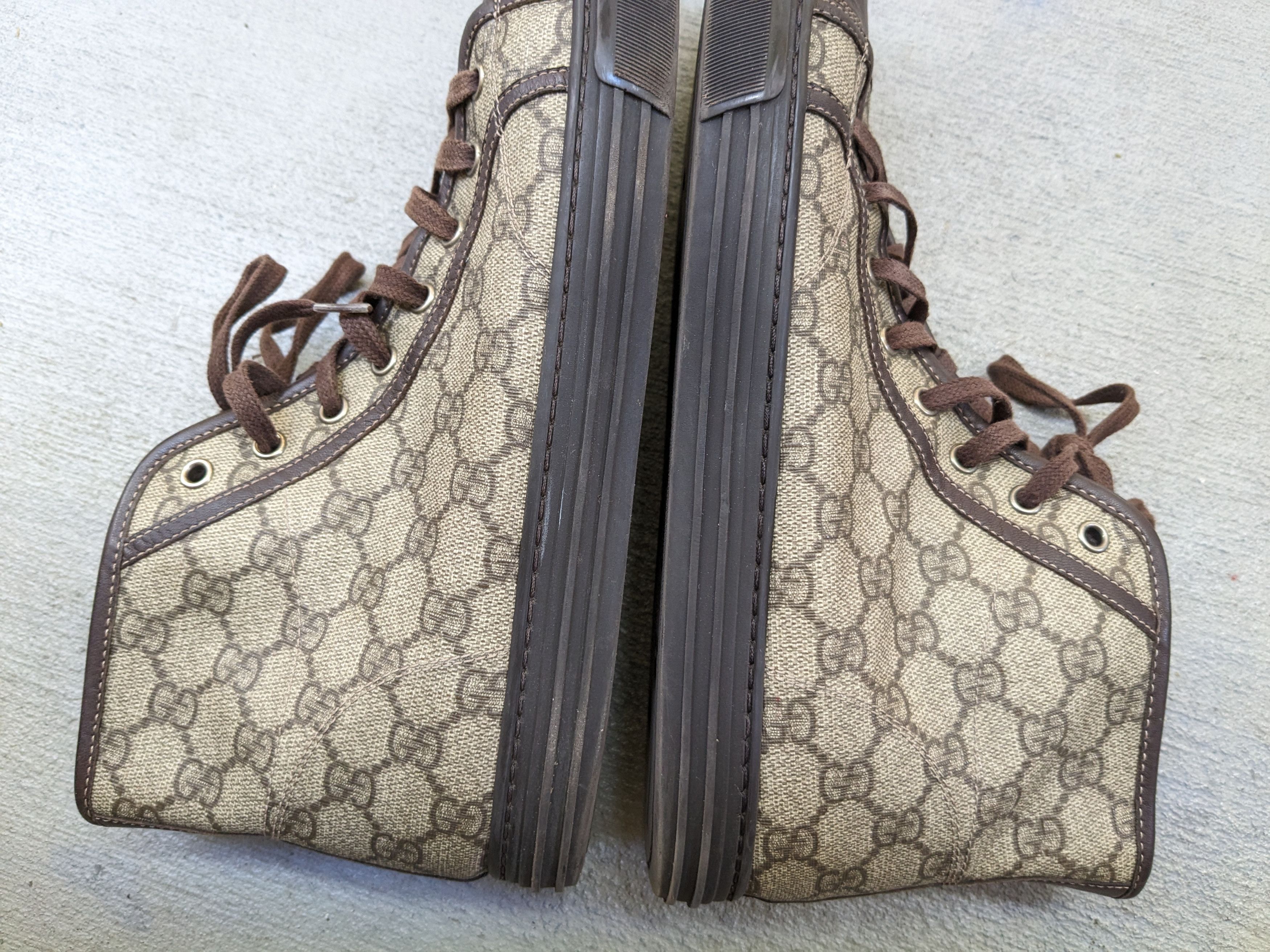 Gucci Gucci High Top Sneakers Brown Leather 10 Lace Up Canvas Size US 10 / EU 43 - 10 Thumbnail