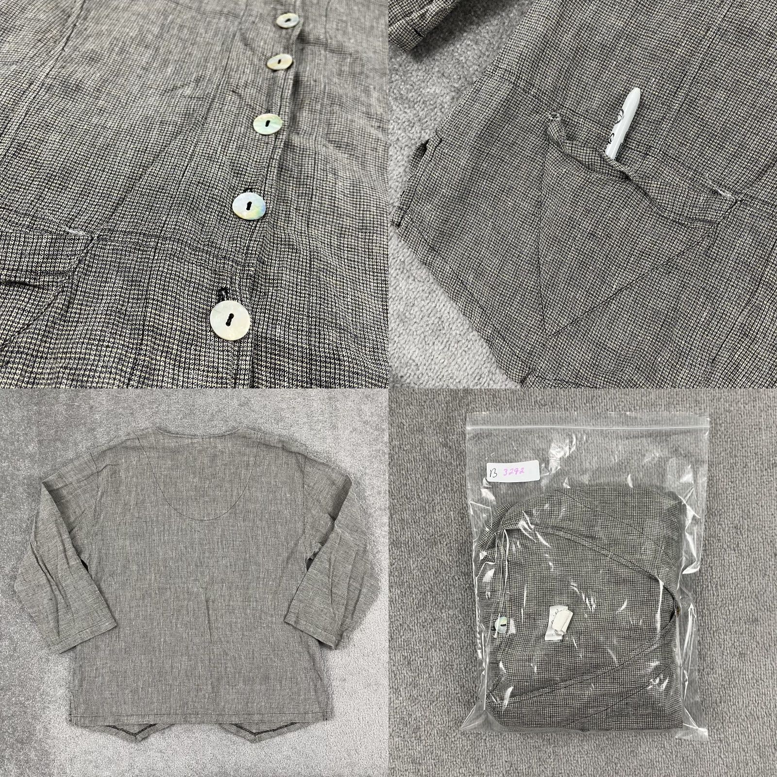 Vintage Mosaic Button Up Shirt Womens Large Gray Linen Lagenlook Asymmetric MOP Button Size L / US 10 / IT 46 - 8 Thumbnail