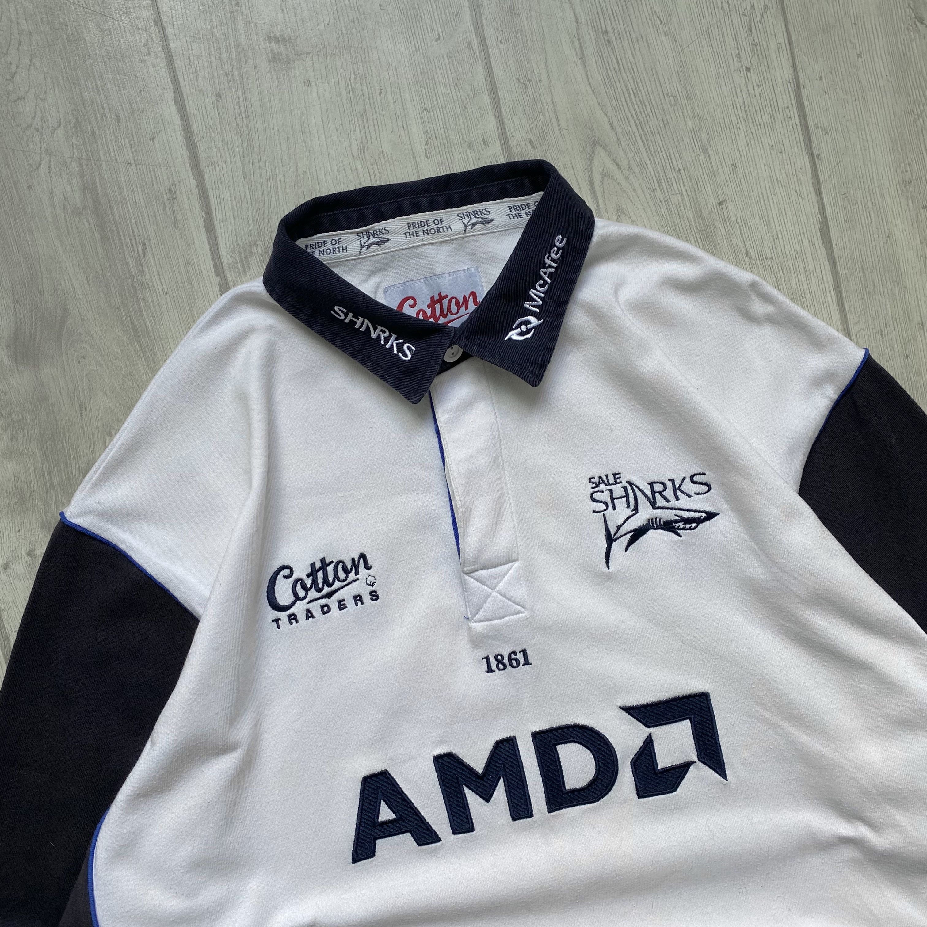 Cotton Traders 🦈 Vintage 90s Sale Sharks AMD jersey Rugby Shirt Heavy Size US XXL / EU 58 / 5 - 2 Thumbnail