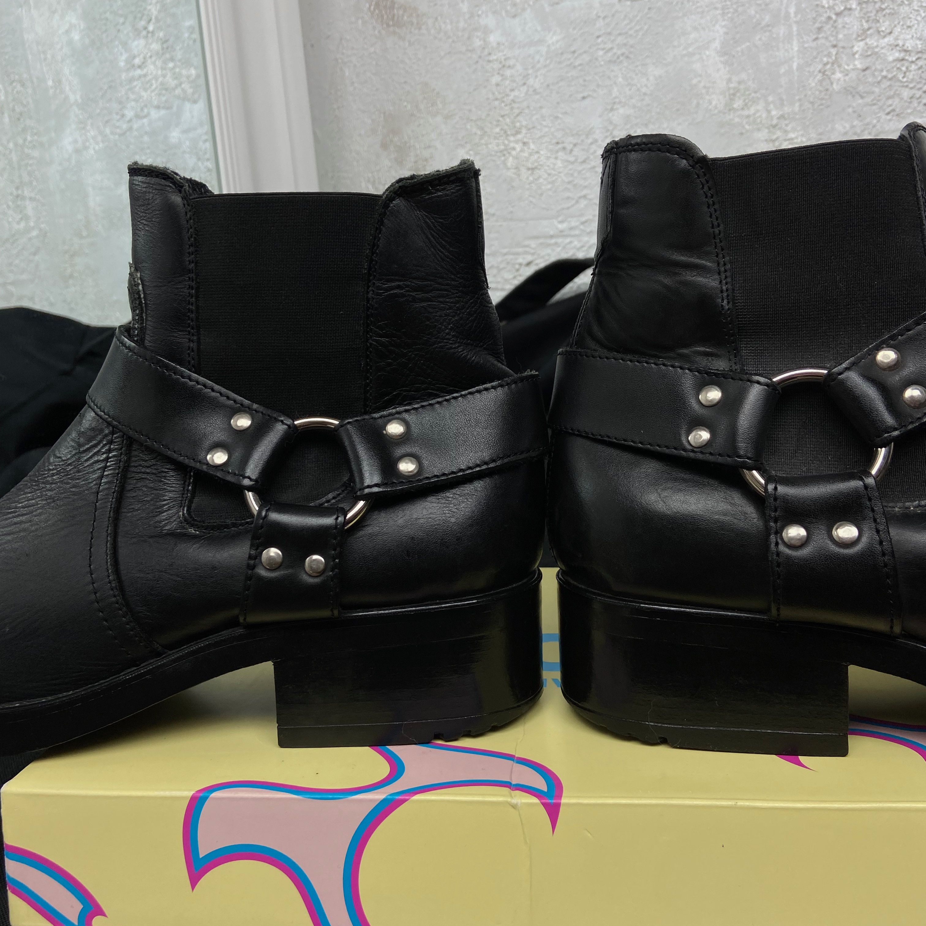 Other BLACK LEATHER SQUARE TOE HARNESS BIKER BOOTS - 5032 Size US 11 / EU 44 - 4 Thumbnail