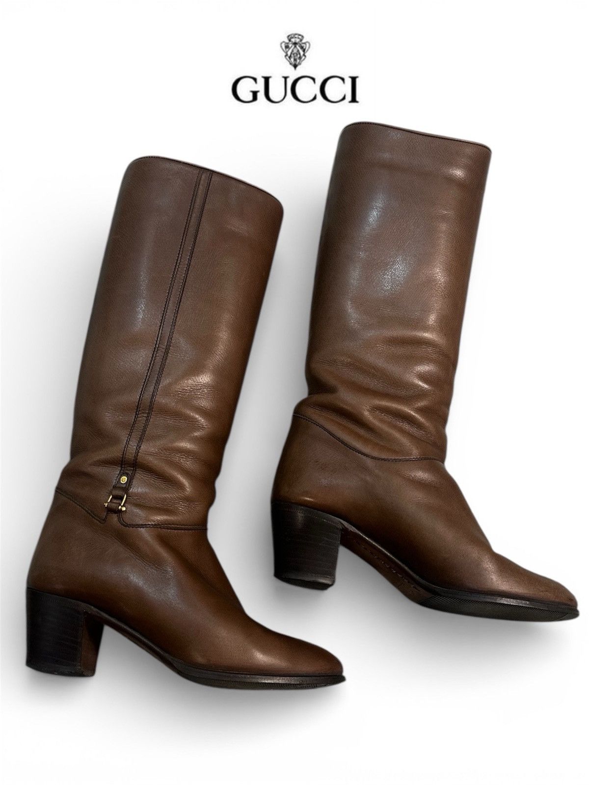 Gucci Gucci Brown Leather Pull On Knee High Riding Low Heel Boots Size US 6 / IT 36 - 1 Thumbnail