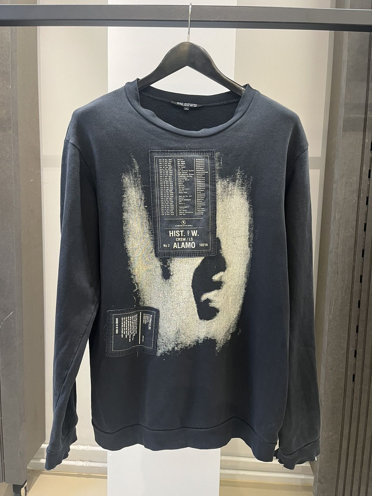 image of Raf Simons Aw05 “History Of My World” Alamo Crewneck in Dark Navy, Men's (Size Medium)