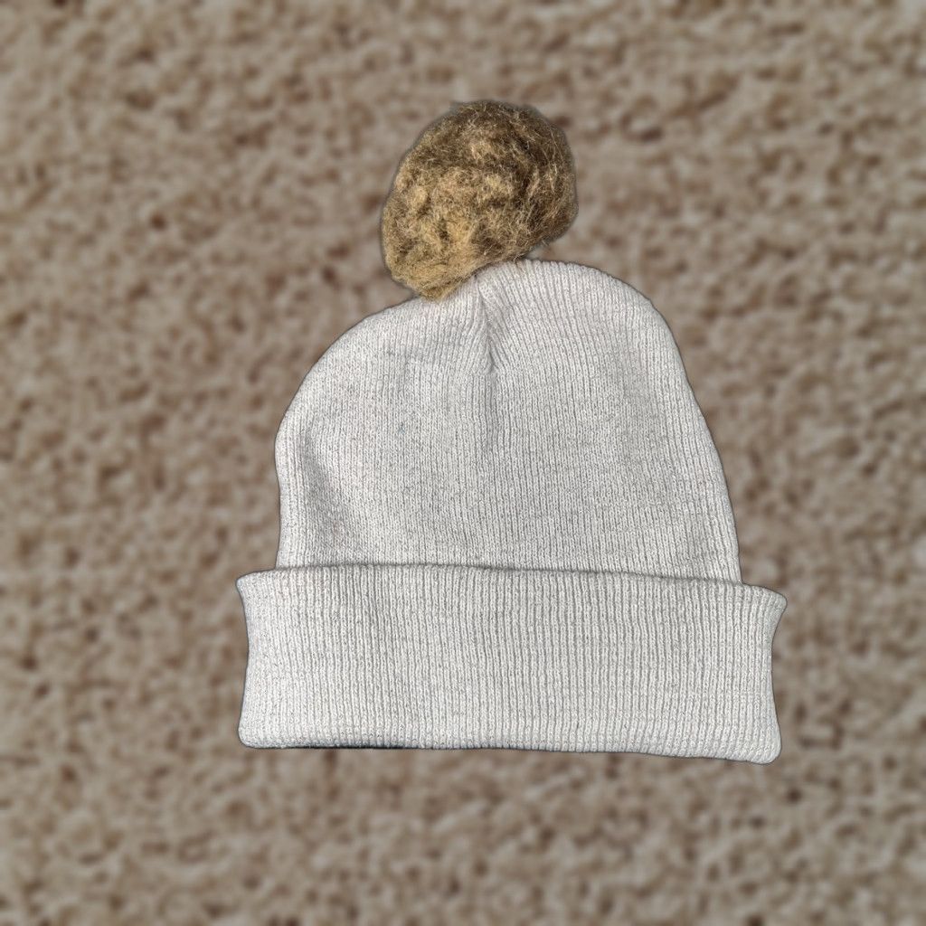 Vintage Beanie Toque Womens One Size White Gray Knit Polyester Blend Sparkly Ski Pom Hat Size ONE SIZE - 1 Thumbnail