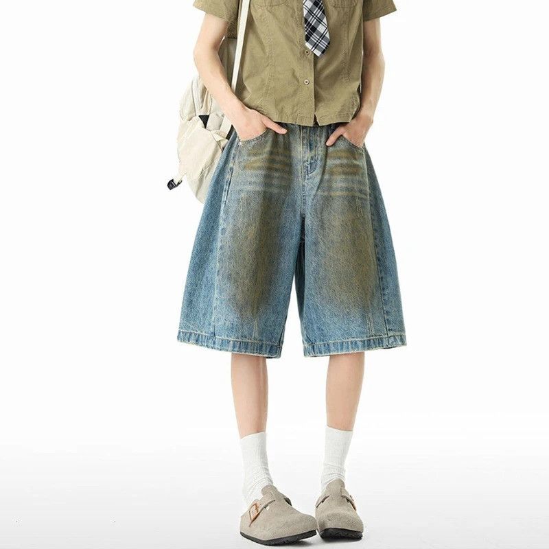 Jean Tie-Dye Distressed Denim Shorts Men Baggy Streetwear Size US 34 / EU 50 - 1 Thumbnail