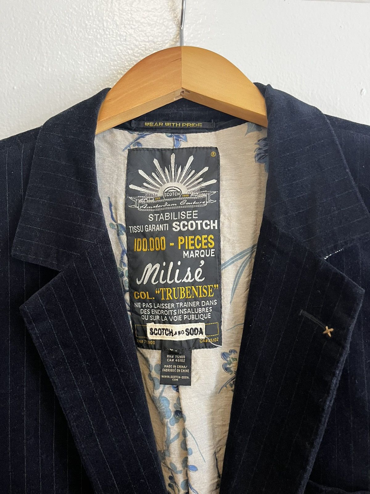 Scotch & Soda Navy Suede Scotch & Soda Pinstripe Blazer 44R Size 44R - 2 Thumbnail
