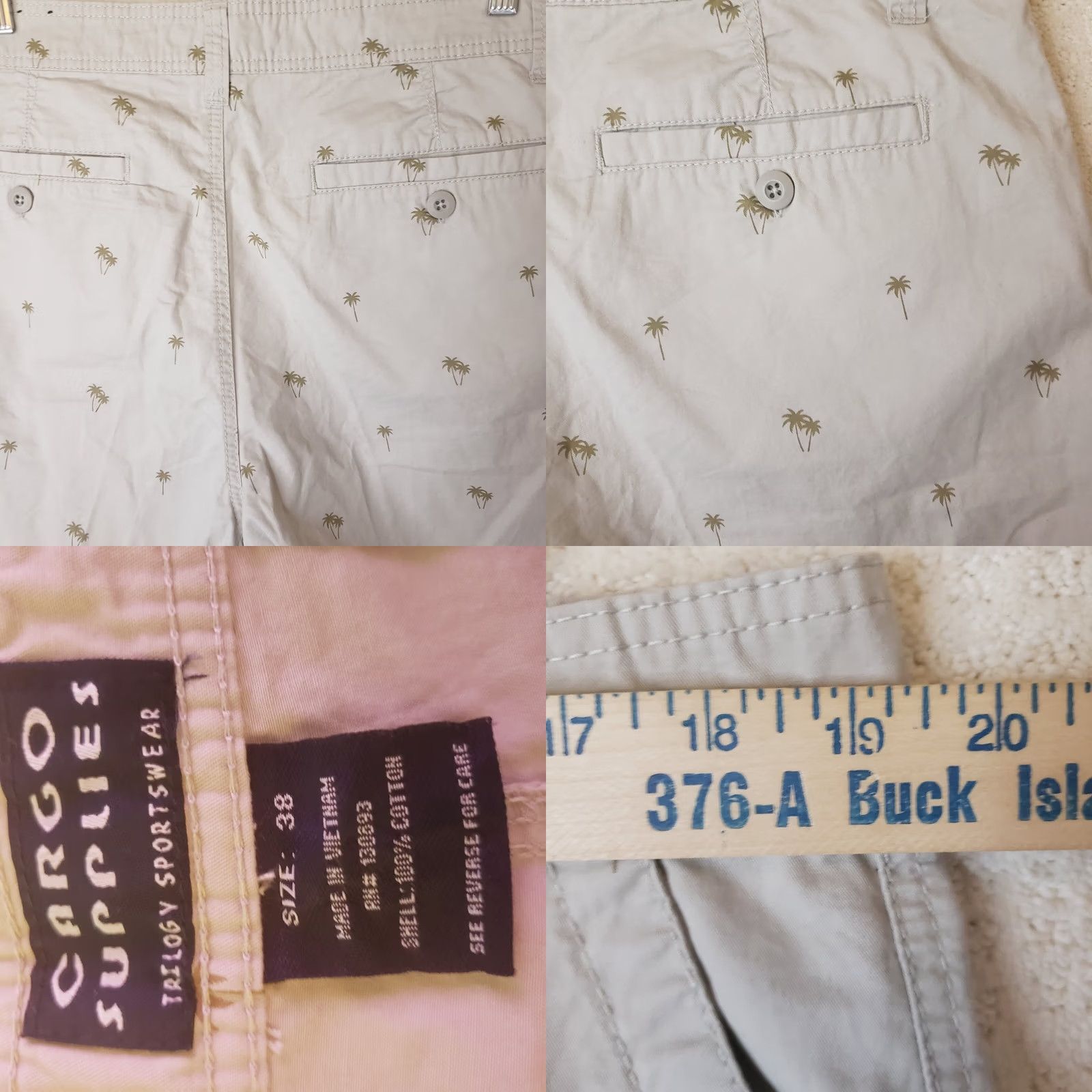 Vintage Cargo Supplies Mens Shorts 38 Beige Palm Tree Pattern Flat Front Button Closure Cargo Size US 38 / EU 54 - 8 Thumbnail