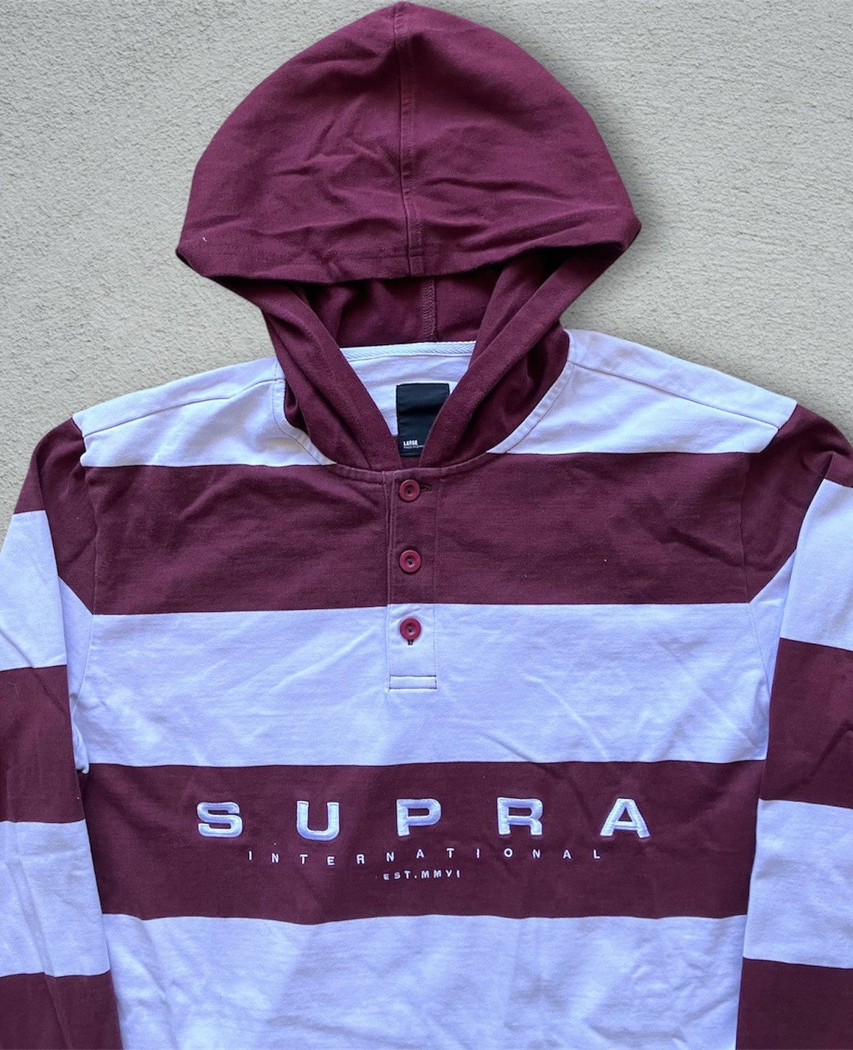 Supra Vintage Y2K Supra Footwear Rugby Hoodie Striped Skate polo Size US L / EU 52-54 / 3 - 4 Thumbnail