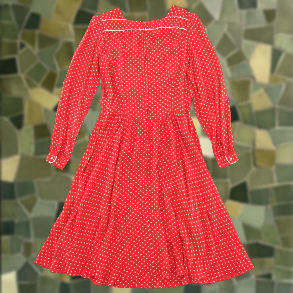 Vintage VTG Raul Blanco 80's Rayon Red White Polka Dot Long Sleeve Midi Dress M-L Dress Size XL / US 12-14 / IT 48-50 - 1 Thumbnail
