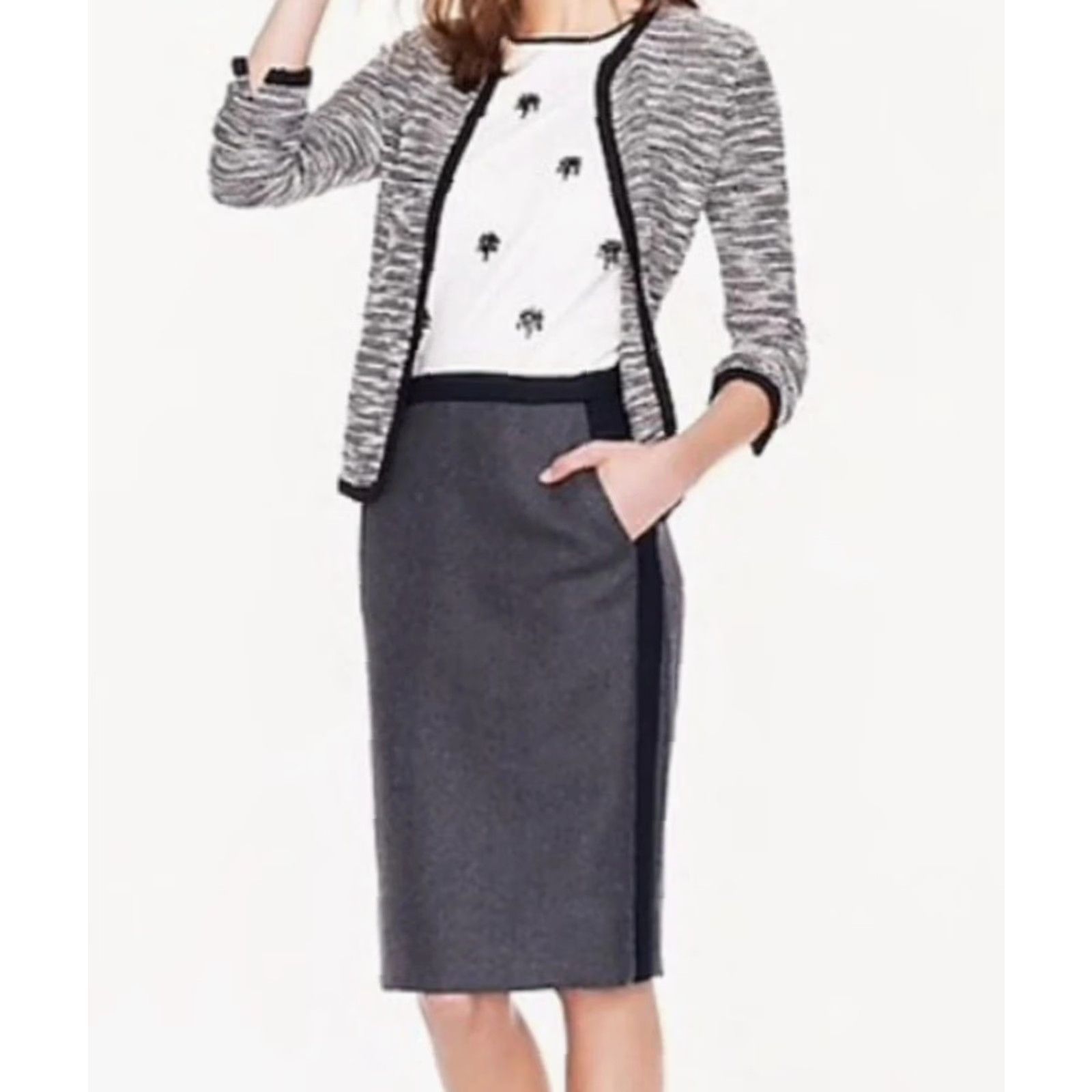 J.Crew VINTAGE J.CREW Skirt No. 2 Pencil Wool Knee Length Gray 8 Lined Side Panels Business Casual Womens Size 30" / US 8 / IT 44 - 2 Thumbnail