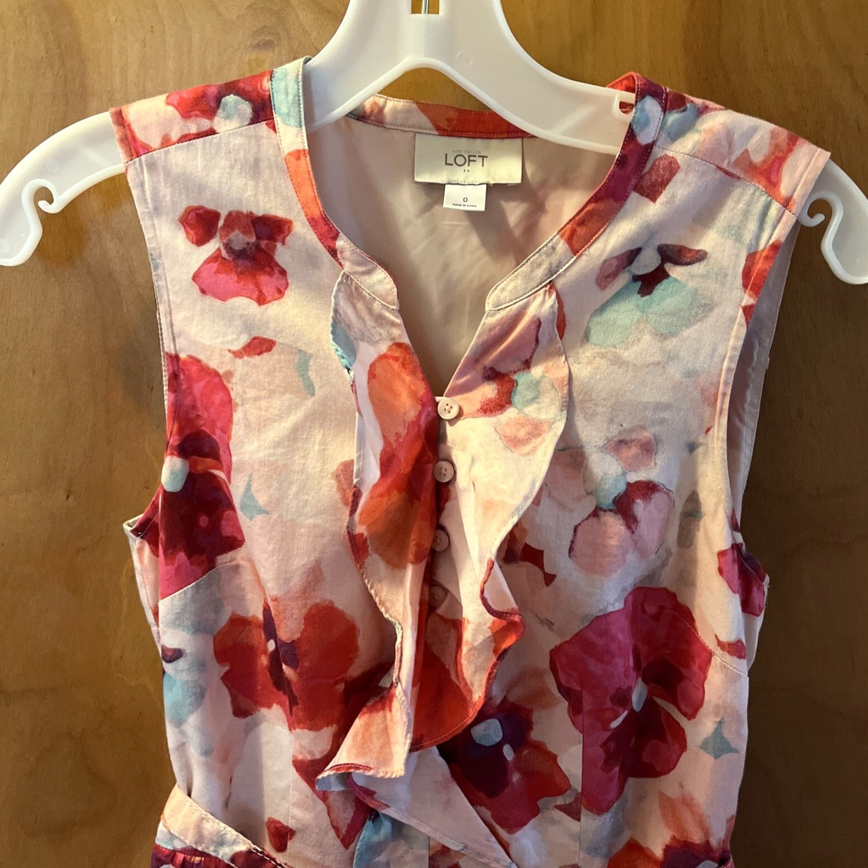 Loft VINTAGE LOFT Dress Size 0 Sleeveless Floral Pink Fuchsia Knee Length 100% Cotton Party/Cocktail Womens Size XS / US 0-2 / IT 36-38 - 3 Thumbnail