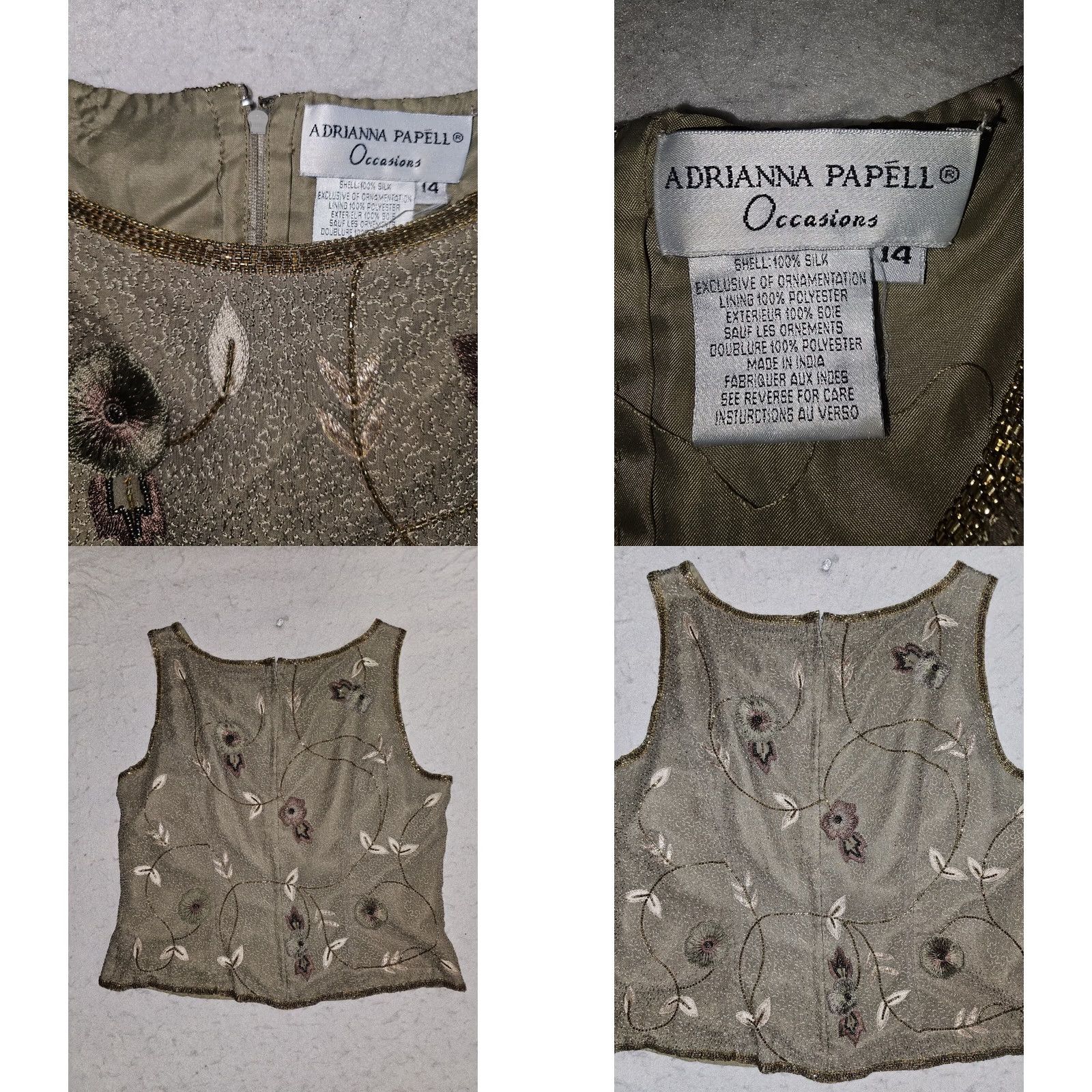 Adrianna Papell VINTAGE Adrianna Papell 100% Silk Floral Embroidered Beaded Cardigan Set Size 14 Size XL / US 12-14 / IT 48-50 - 8 Thumbnail