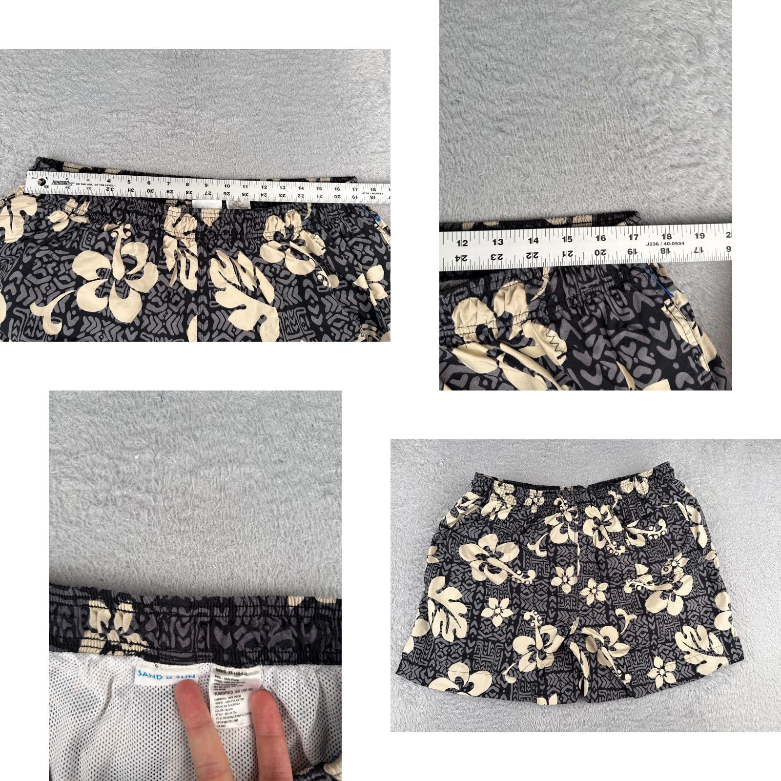 Vintage Sand N Sun Men Trunks XL Gray Beige Floral Hawaiian Lined Nylon Beach Swim Bottoms Size US 36 / EU 52 - 8 Thumbnail