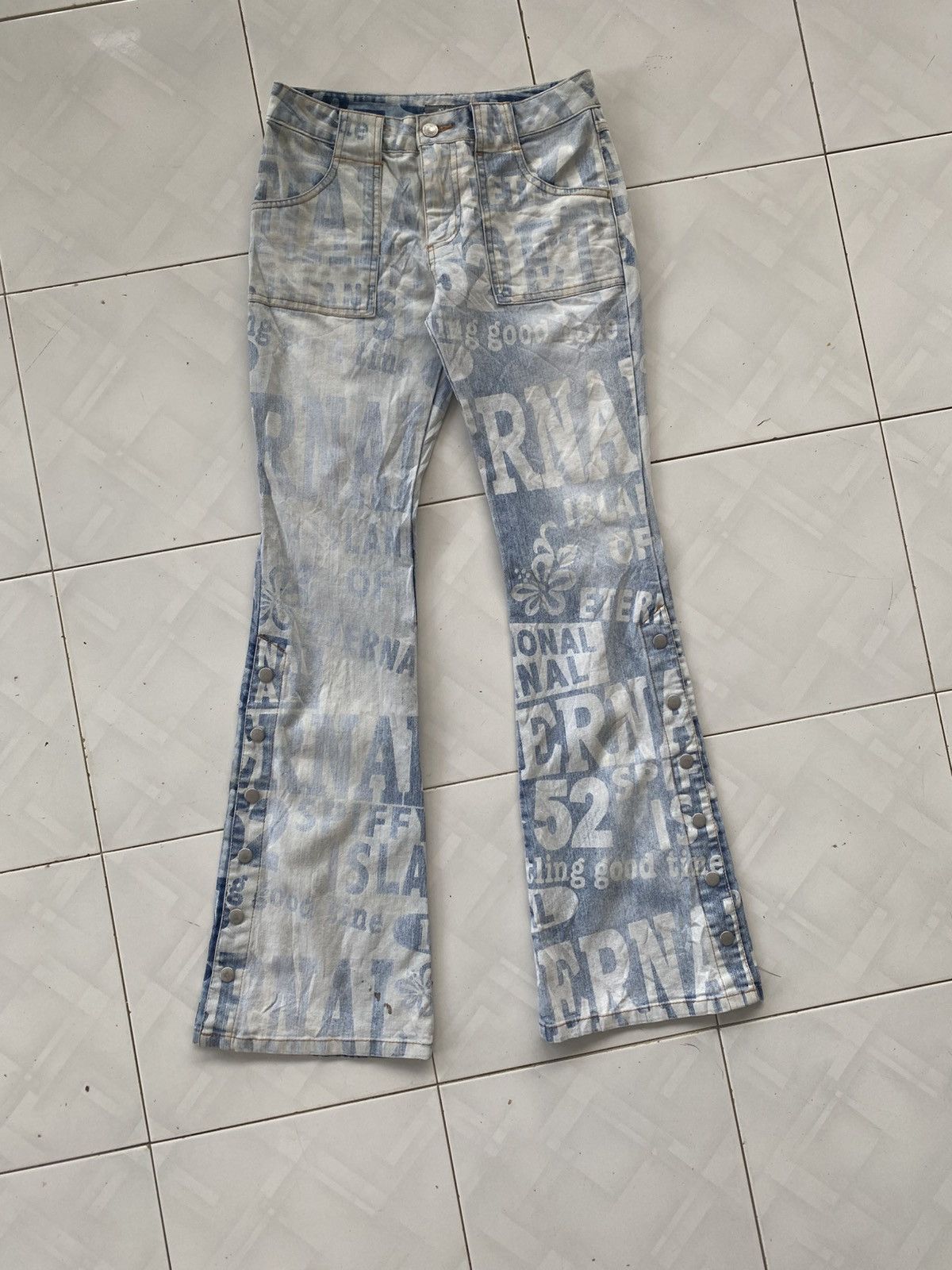 14th Addiction × Japanese Brand × KMRii Joueraux Echecs OVP Snap Button Flare Jeans Size 27" / US 4 / IT 40 - 2 Thumbnail