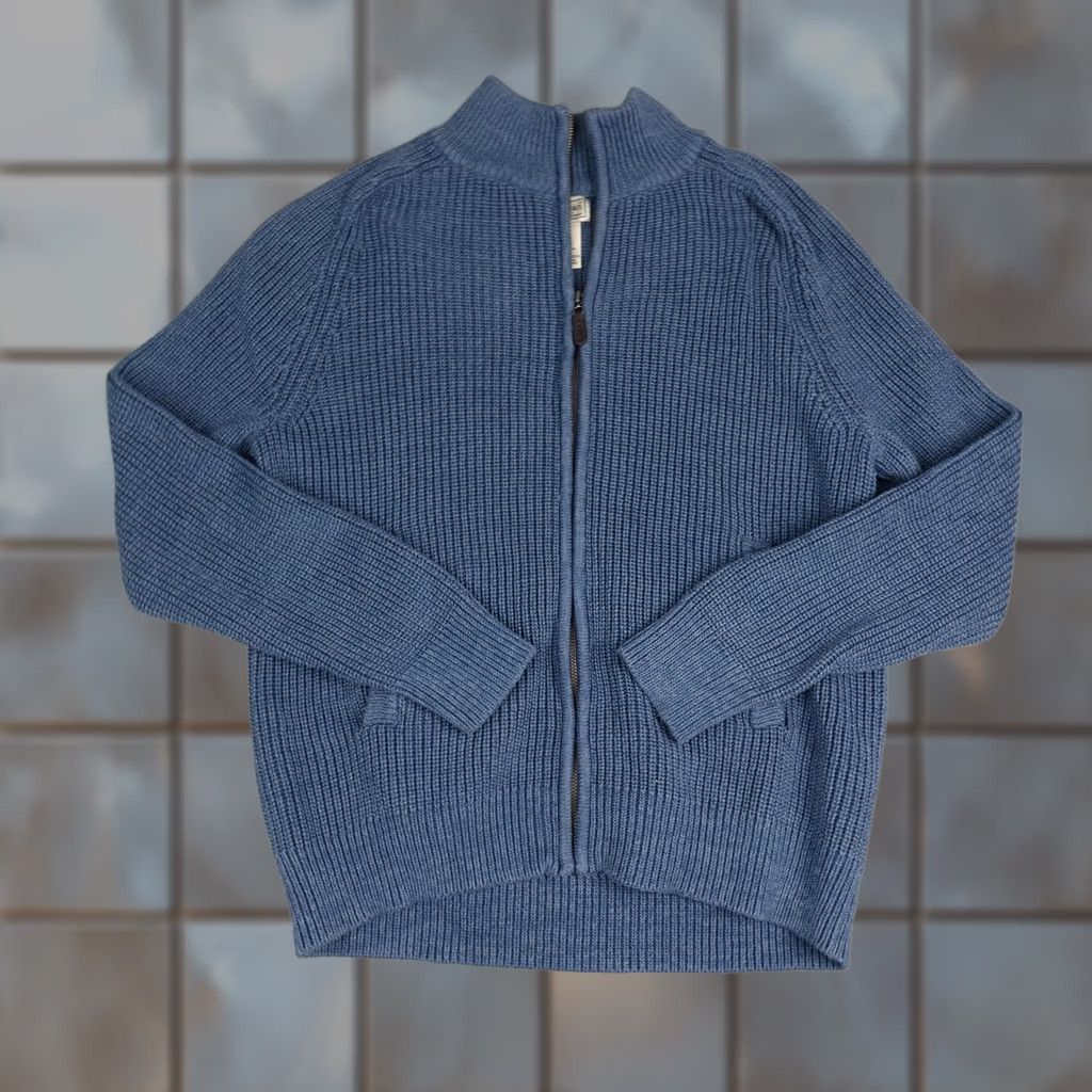 Vintage LL Bean Sweater Mens Medium Blue Cotton Full Zip Mock Neck Waffle Knit Hiking Size US M / EU 48-50 / 2 - 1 Thumbnail
