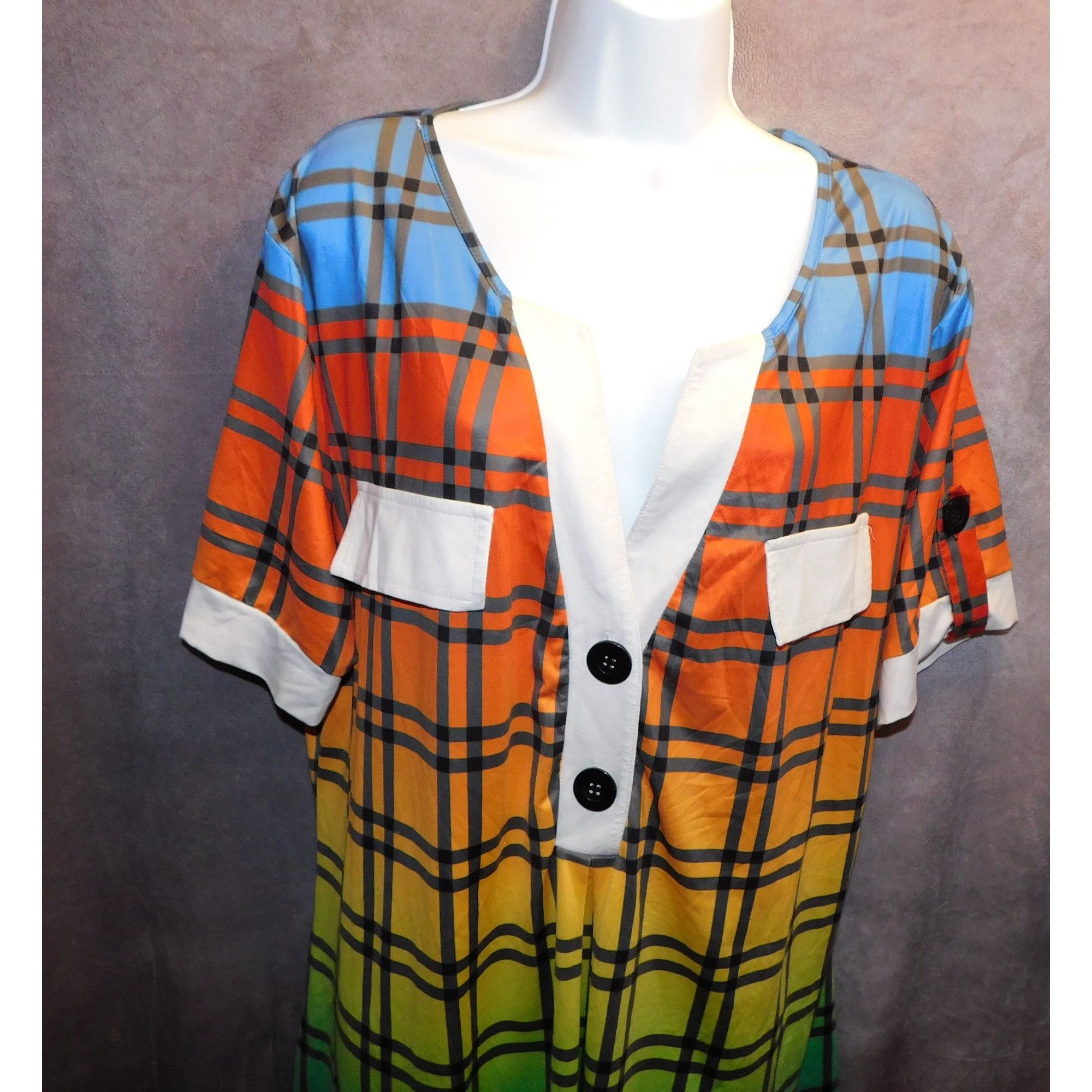 Other Casual Rainbow Gradient Plaid Lounge Shirt Size 3XL / US 20-22 - 4 Thumbnail