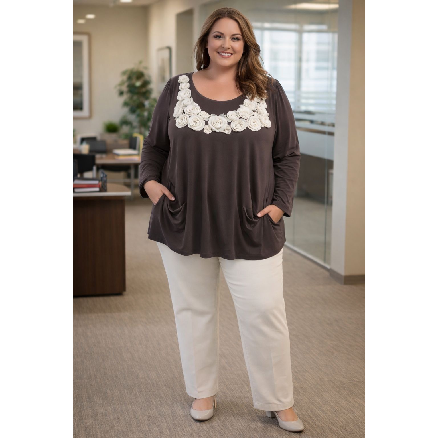 Other Womens Plus Size 2X Business Casual Floral Blouse and Trouse Size XXL / US 16-18 / IT 52-54 - 1 Thumbnail