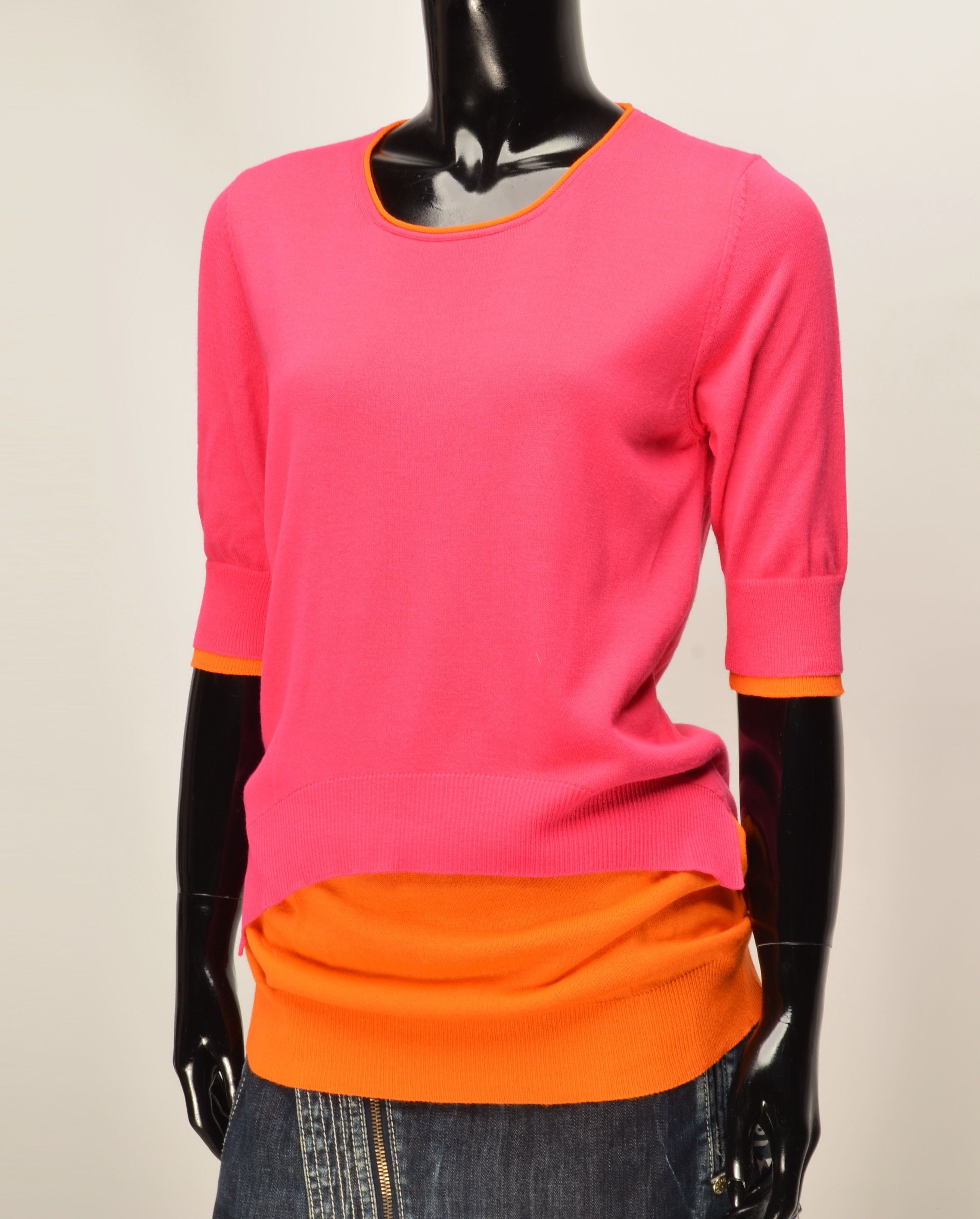 Blumarine Blumarine Blugirl Pink Orange Layered Knit 3/4 Sleeve Top Size S / US 4 / IT 40 - 2 Thumbnail
