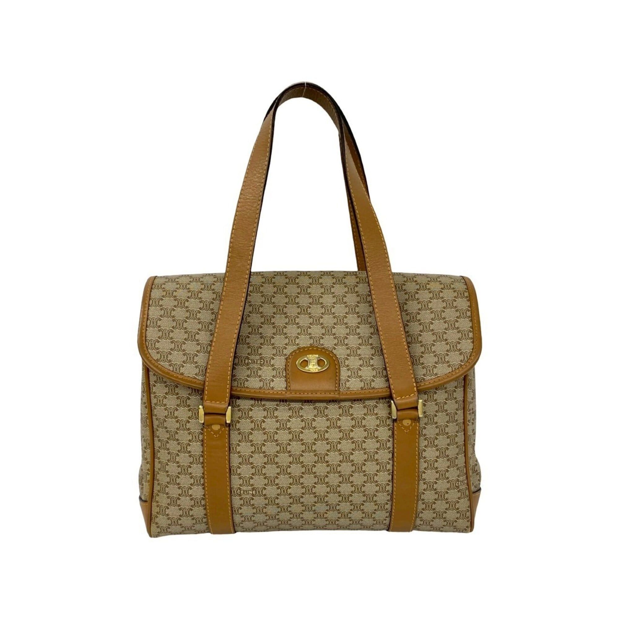 Celine CELINE Vintage Macadam Blazon Logo Pattern Leather Handbag Mini Tote Bag Brown Beige 25812 Size ONE SIZE - 1 Thumbnail
