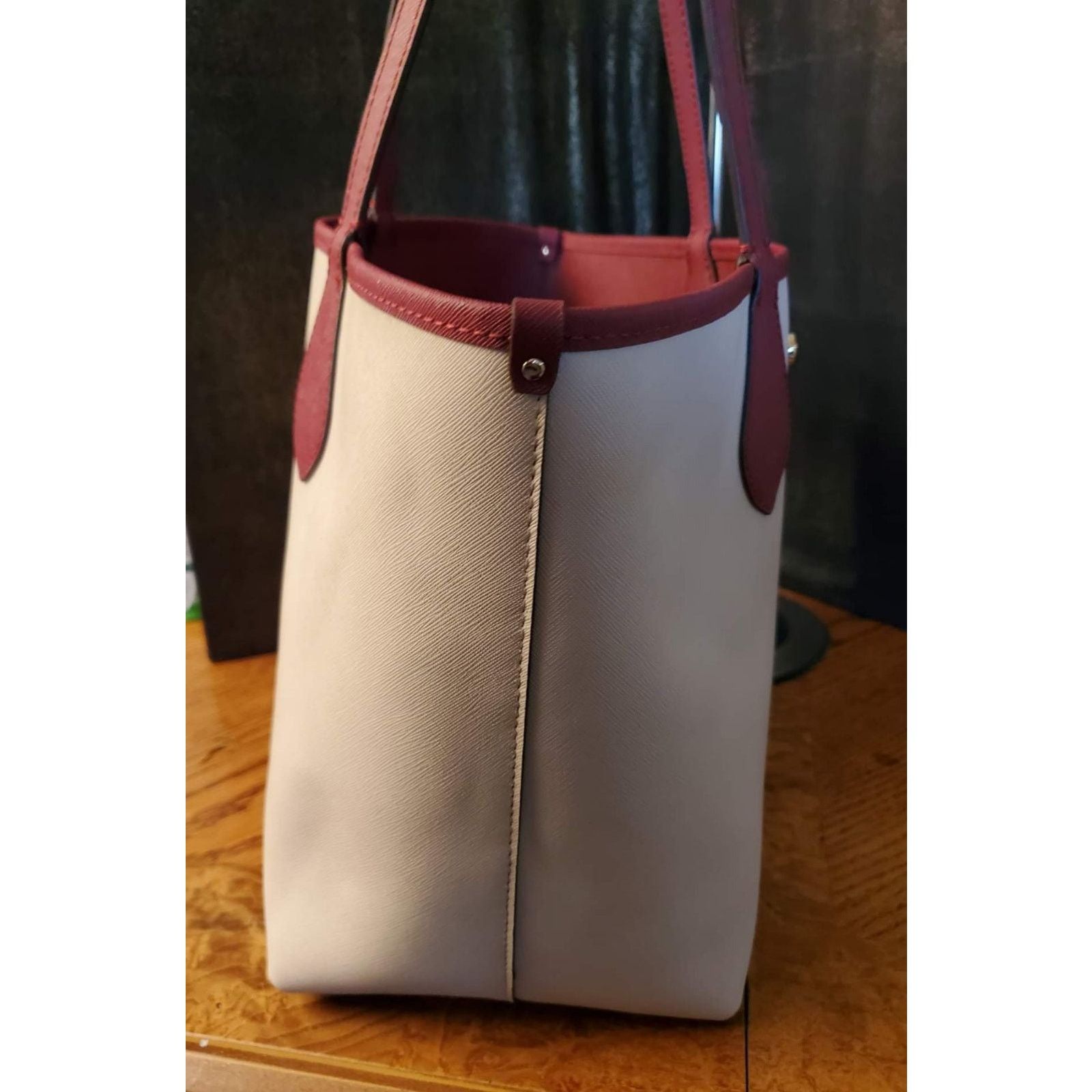 Michael Kors Michael Kors Reversible Tote Burgundy Cream & Leather Insert Size ONE SIZE - 10 Thumbnail