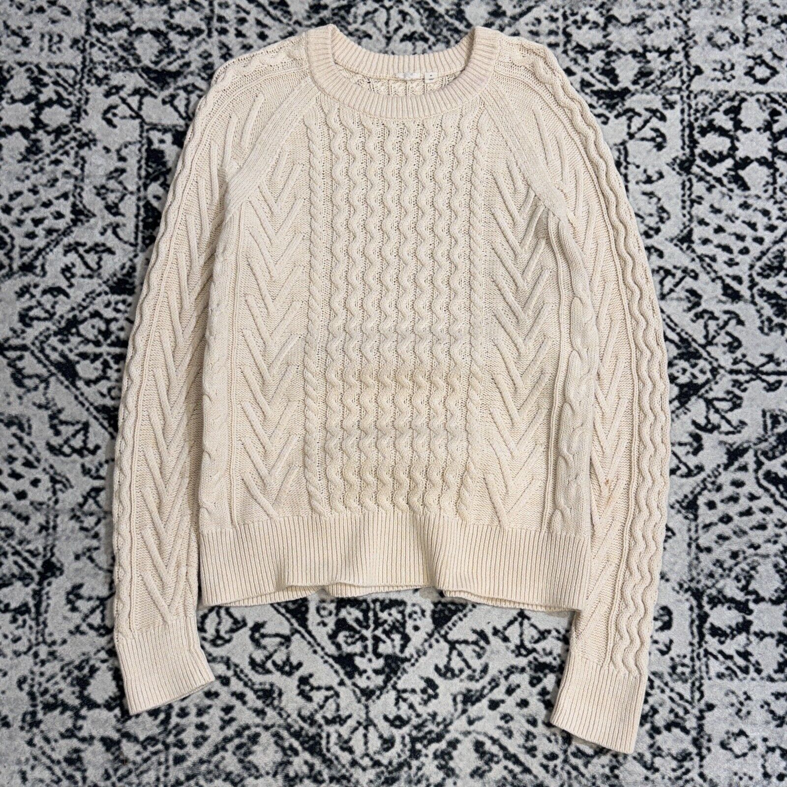 Vintage Vintage Unisex Cream White Cotton Sweater Size S Cableknit Size US S / EU 44-46 / 1 - 1 Thumbnail