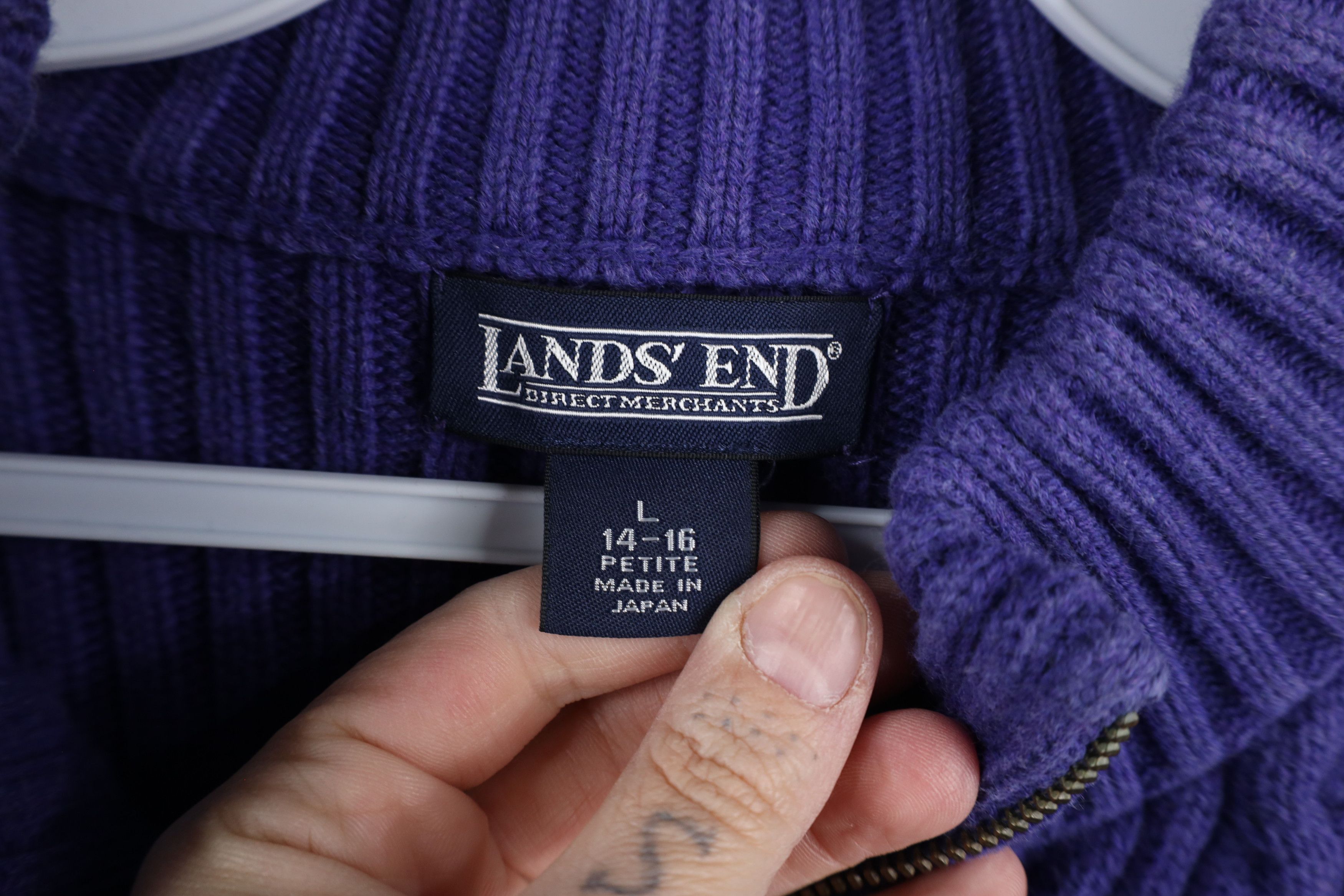 Lands' End × Vintage Vintage 90s Lands End Ribbed Cable Knit Sweater Japan Purple Size L / US 10 / IT 46 - 4 Thumbnail