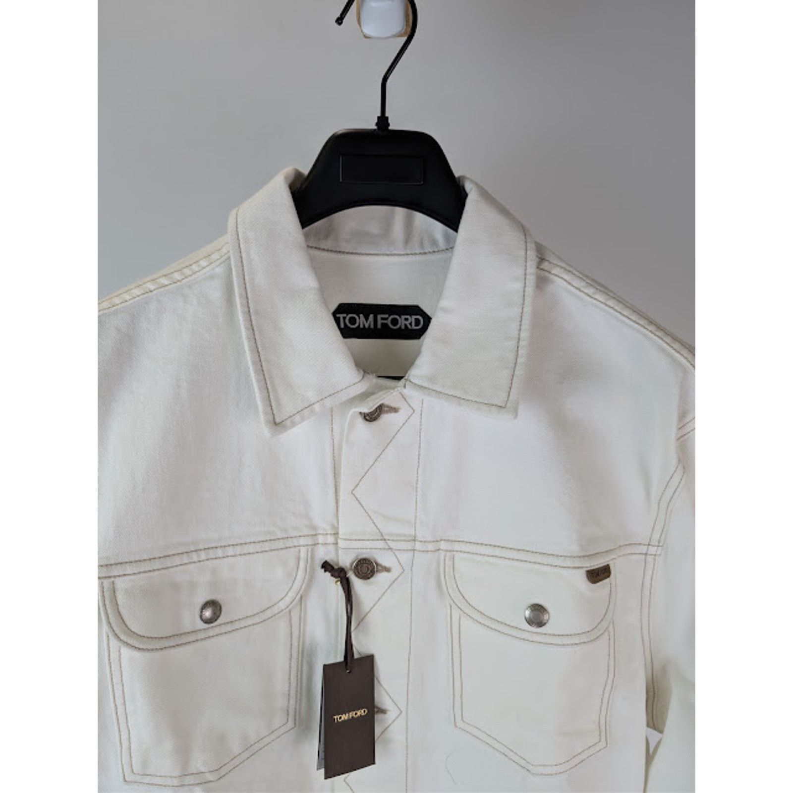 Tom Ford o1rshd1 Iconic Denim Jacket in Off-White Size US XXL / EU 58 / 5 - 7 Thumbnail
