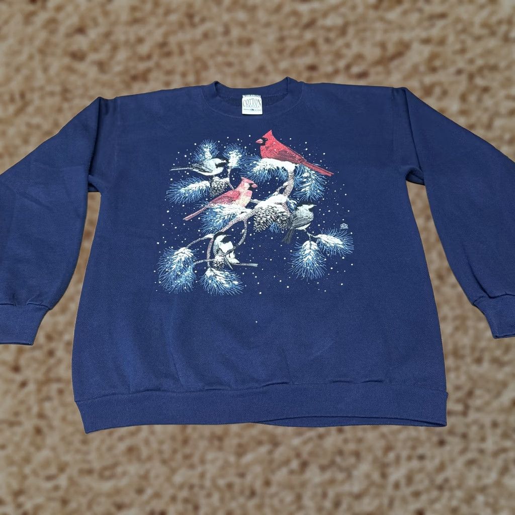 4SDESIGNS VINTAGE Cotton Grove Designs Sweatshirt Mens Large Cardinal Christmas Fleece Size US L / EU 52-54 / 3 - 1 Thumbnail
