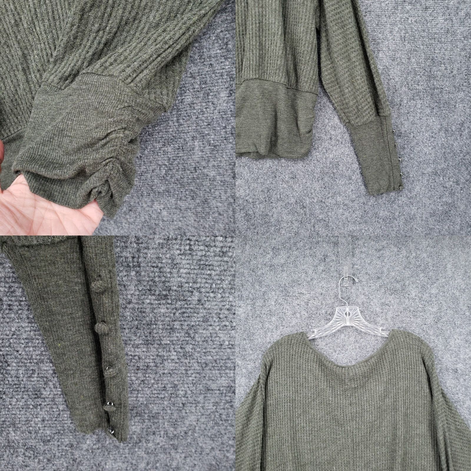 Vintage Democracy Sweater Womens Large Green Waffle Knit Oversized Stretch Pullover Size L / US 10 / IT 46 - 9 Thumbnail