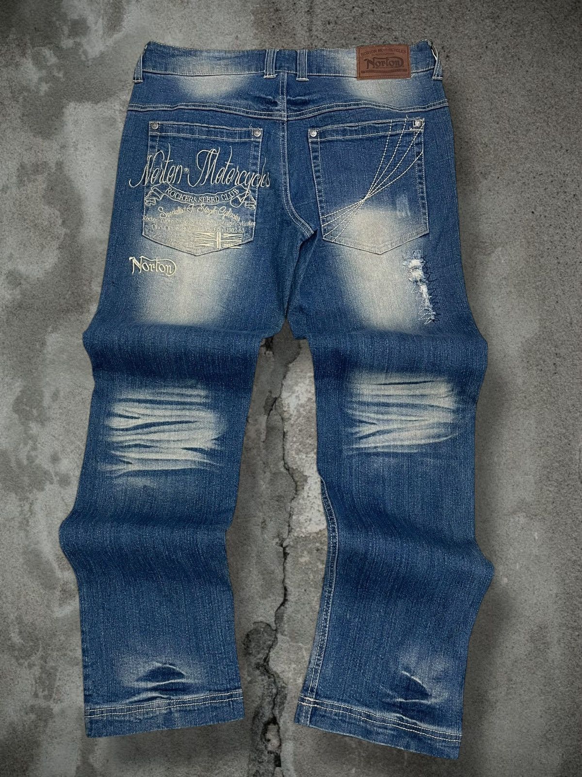 Japanese Brand Vintage Rare Designer Norton Motorcyles Distressed Denim Size US 32 / EU 48 - 11 Thumbnail
