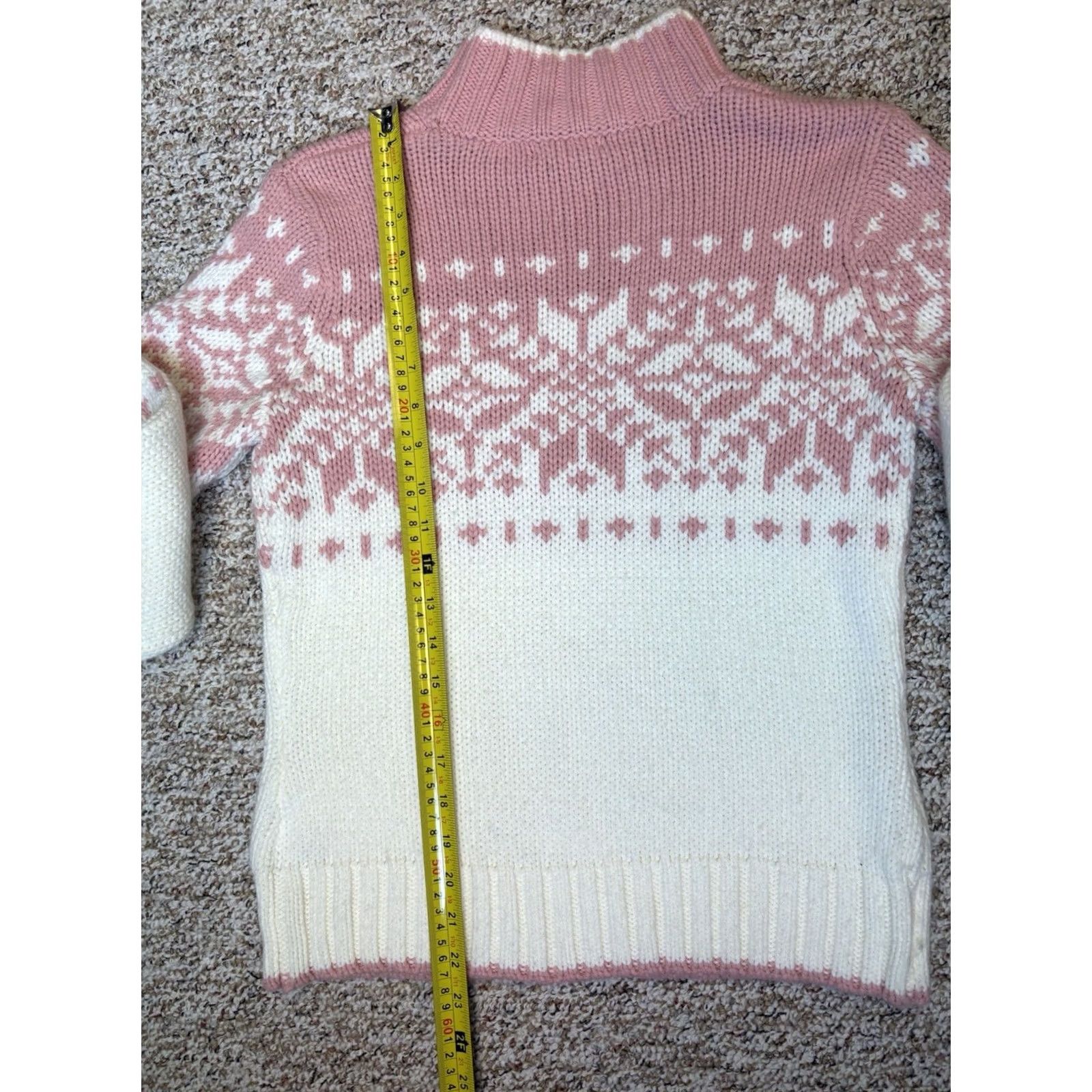 Vintage VINTAGE St John’s Bay Sweater Fair Isle Nordic Snowflake Long Sleeve Size Small Womens Pullover Mock Knit Rib Cuff Hem 90s Ski White & Pink Size S / US 4 / IT 40 - 5 Thumbnail