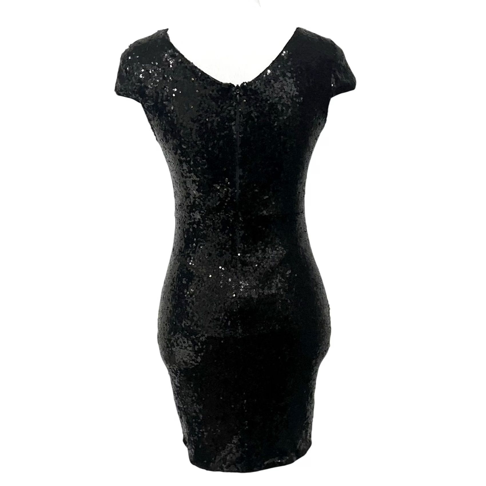 Vintage Verty Sequin Dress Black Mini Bodycon V-Neck Stretchy Party Evening Womens Small Dress Size S / US 4 / IT 40 - 5 Thumbnail